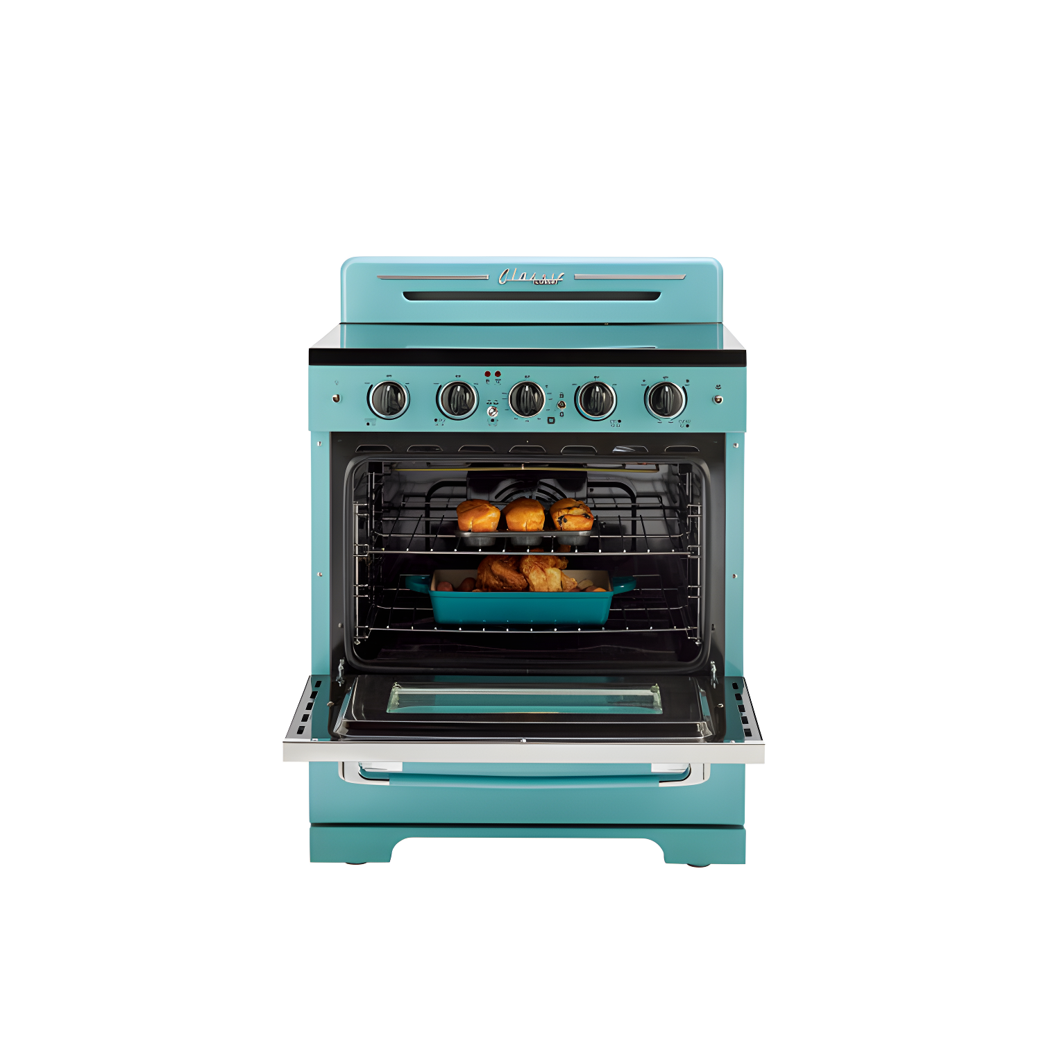 Unique Appliances Classic Retro 30" 5 Element 3.9 cu. ft. Freestanding Electric Glass Top Range with Convection Oven UGP-30CR EC T