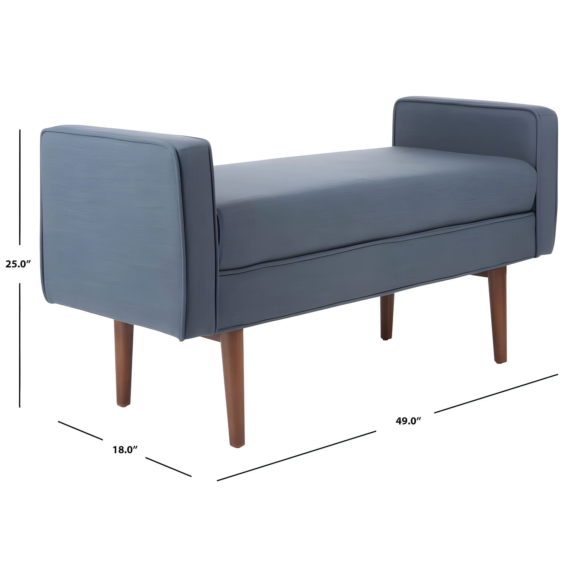 Henri Mid-Century Bench - Navy Linen/Walnut - Safavieh