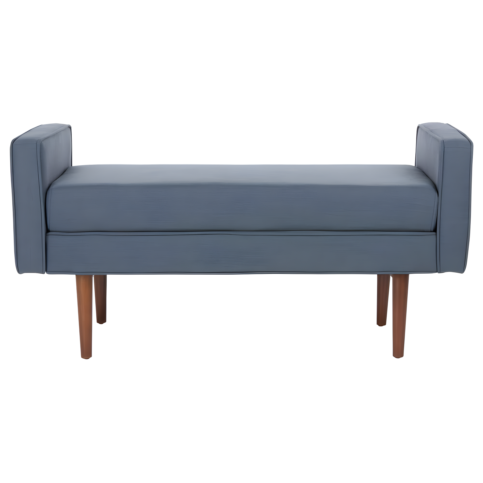 Henri Mid-Century Bench - Navy Linen/Walnut - Safavieh