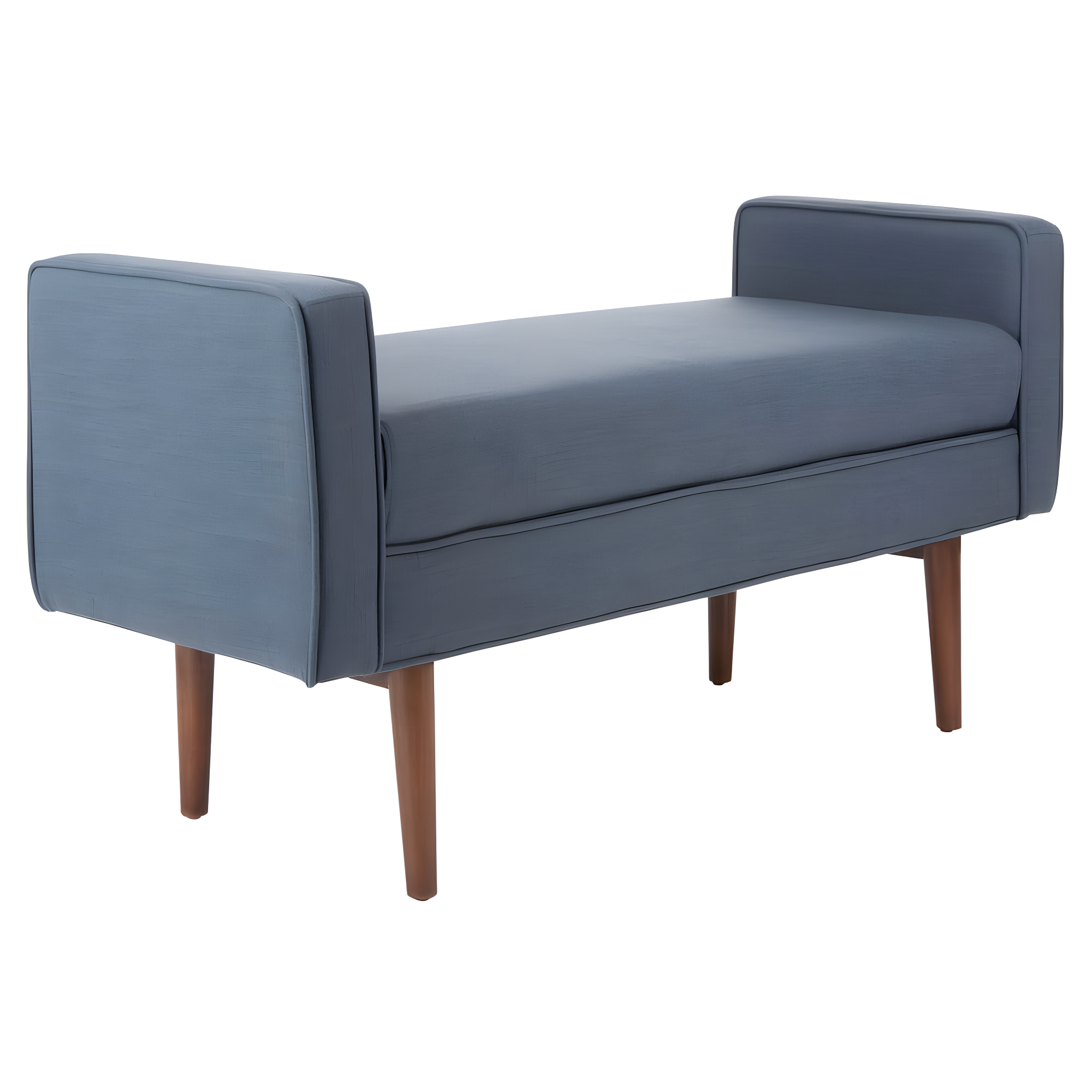 Henri Mid-Century Bench - Navy Linen/Walnut - Safavieh
