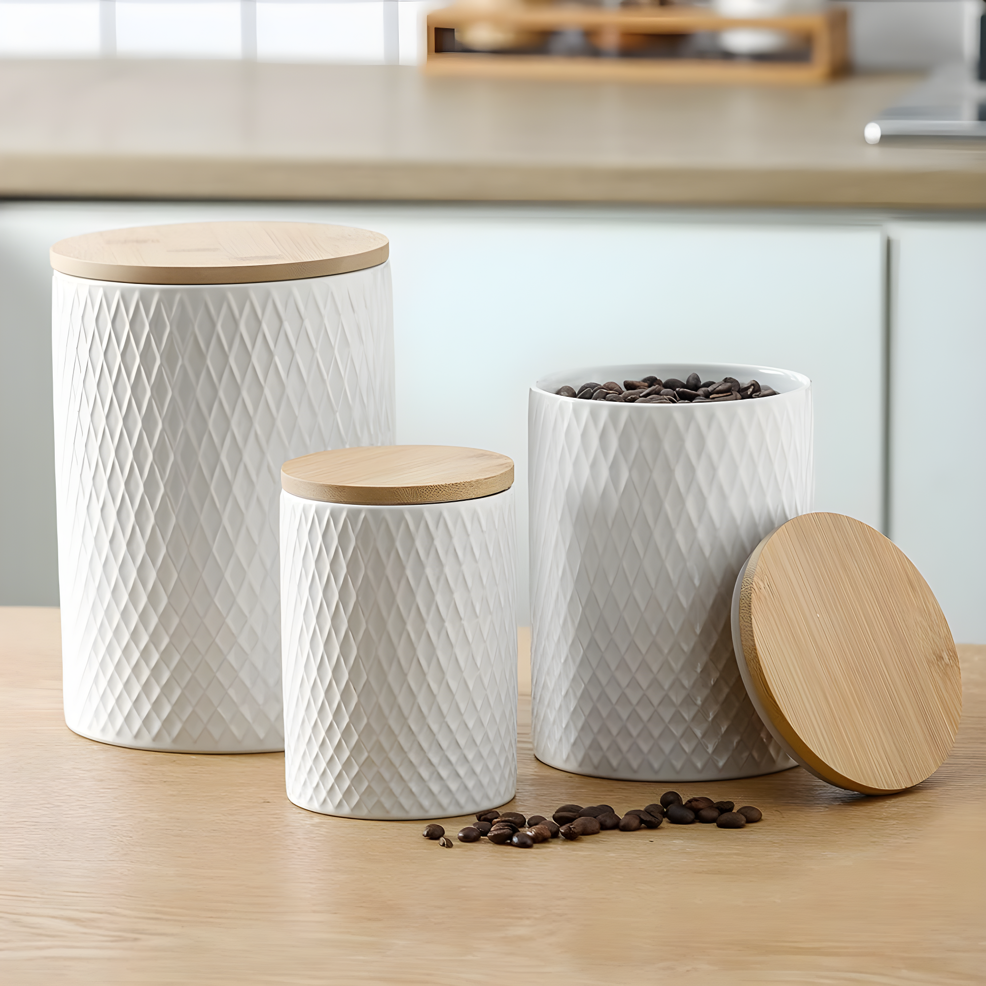 Design Imports Antique White Matte Retro Vine Texture Ceramic Canister Set/3