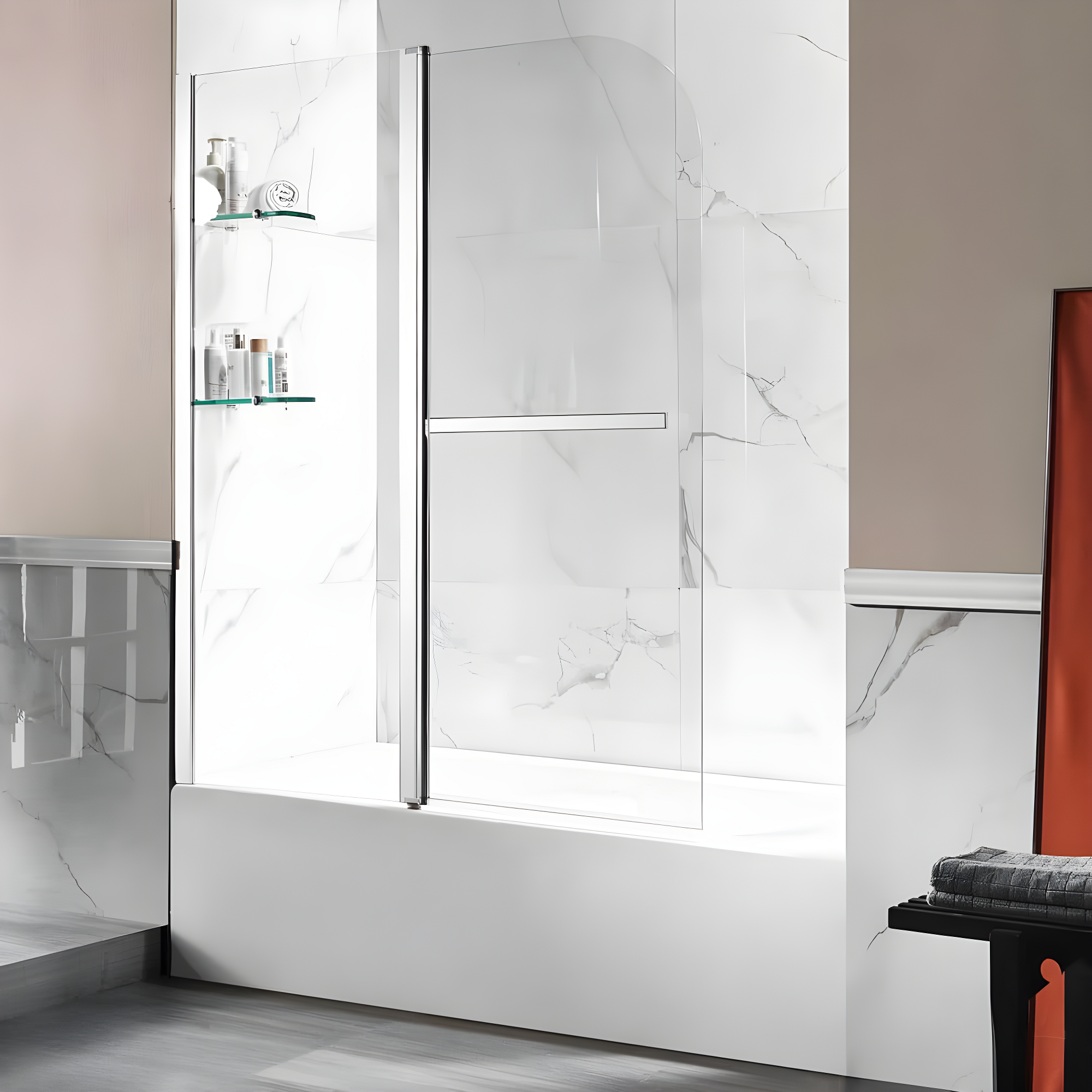 Galleon 58" H Hinged Frameless Tub Door with Tsunami Guard Technology