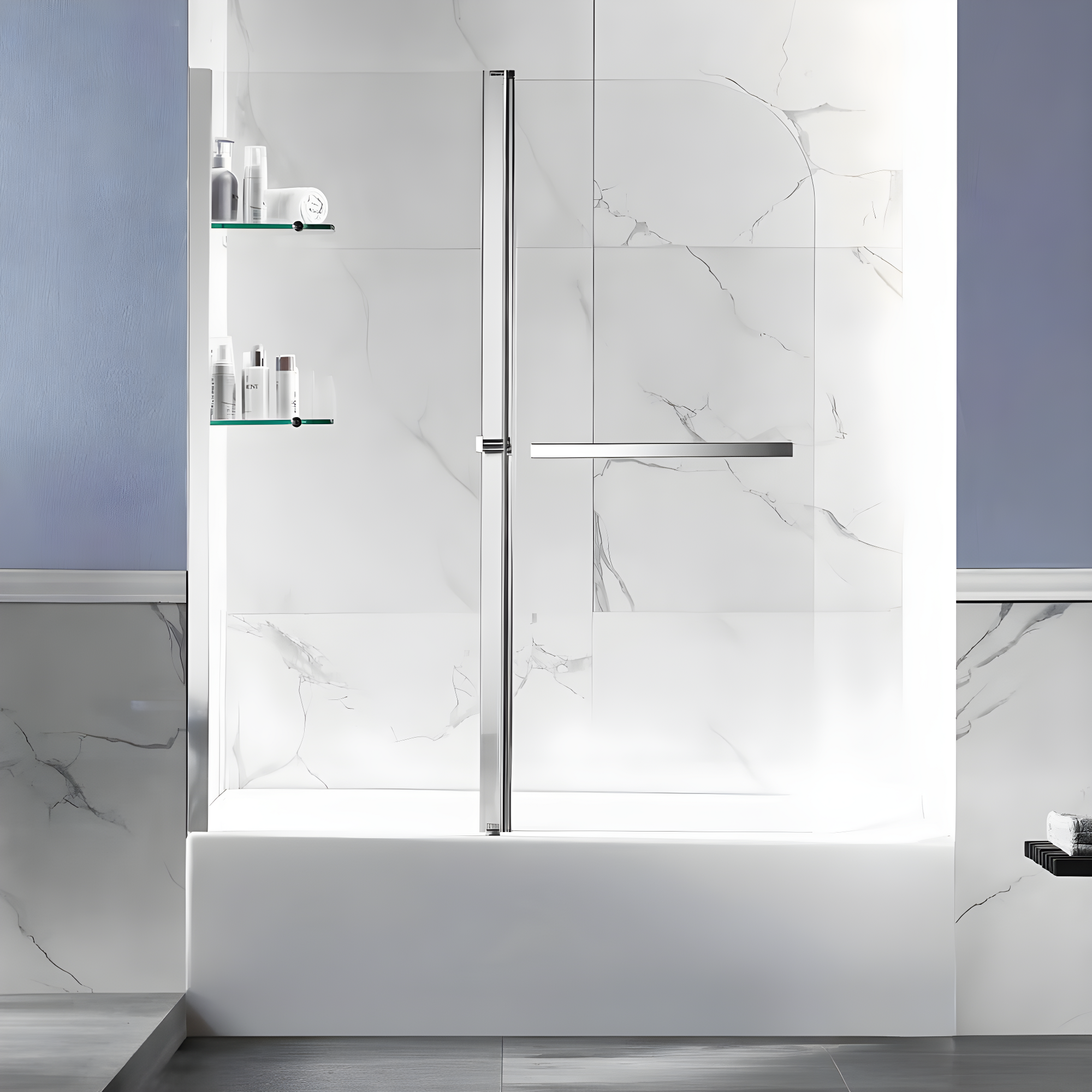 Galleon 58" H Hinged Frameless Tub Door with Tsunami Guard Technology