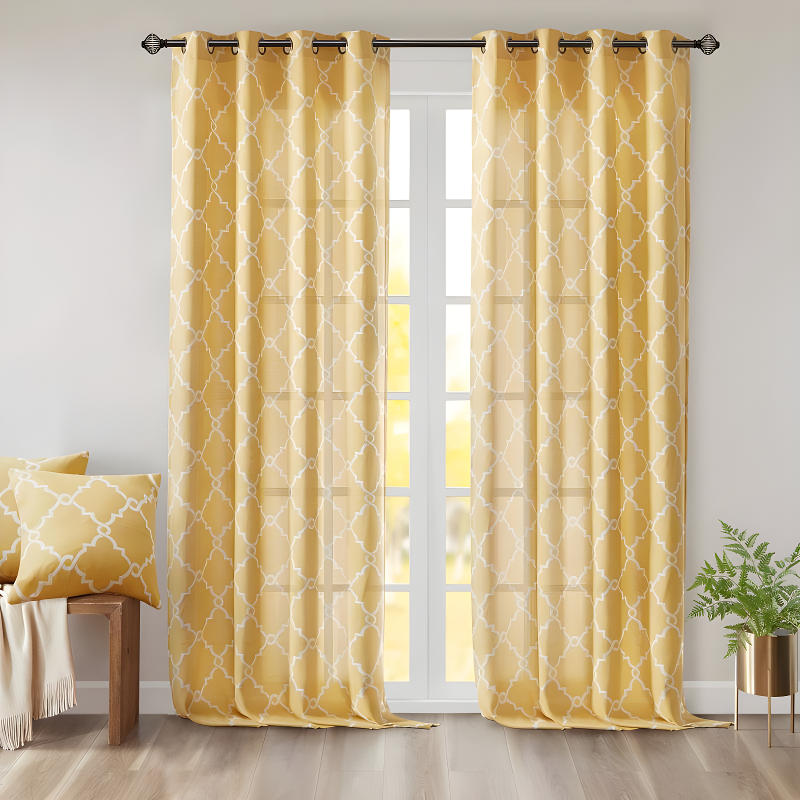 Madison Park Fretwork Print Grommet Top Single Window Curtain Panel