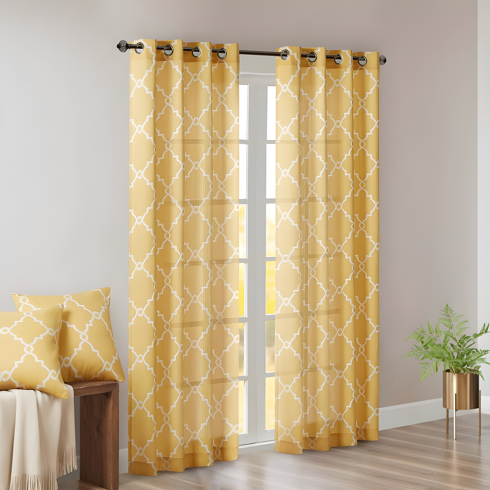 Madison Park Fretwork Print Grommet Top Single Window Curtain Panel