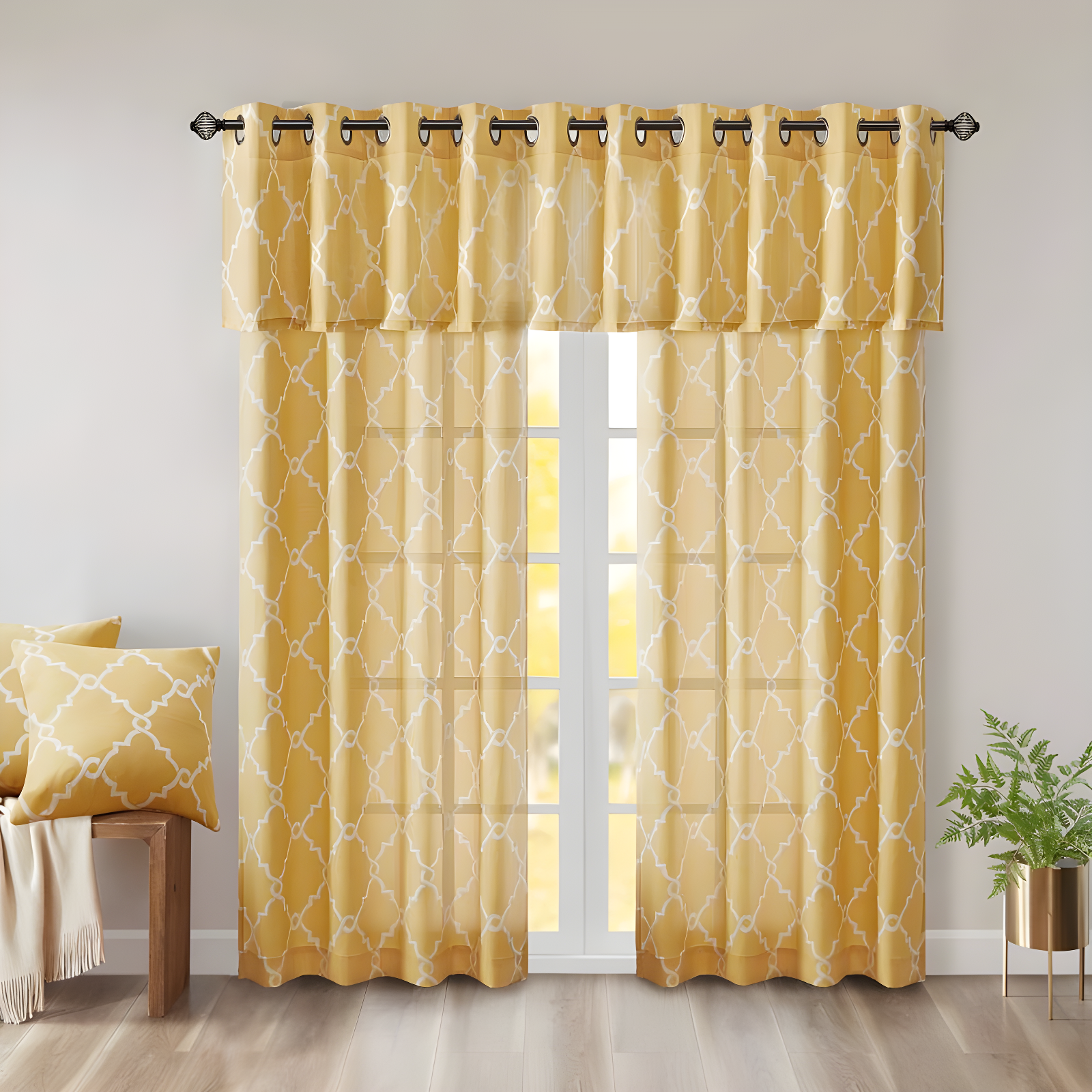 Madison Park Fretwork Print Grommet Top Single Window Curtain Panel