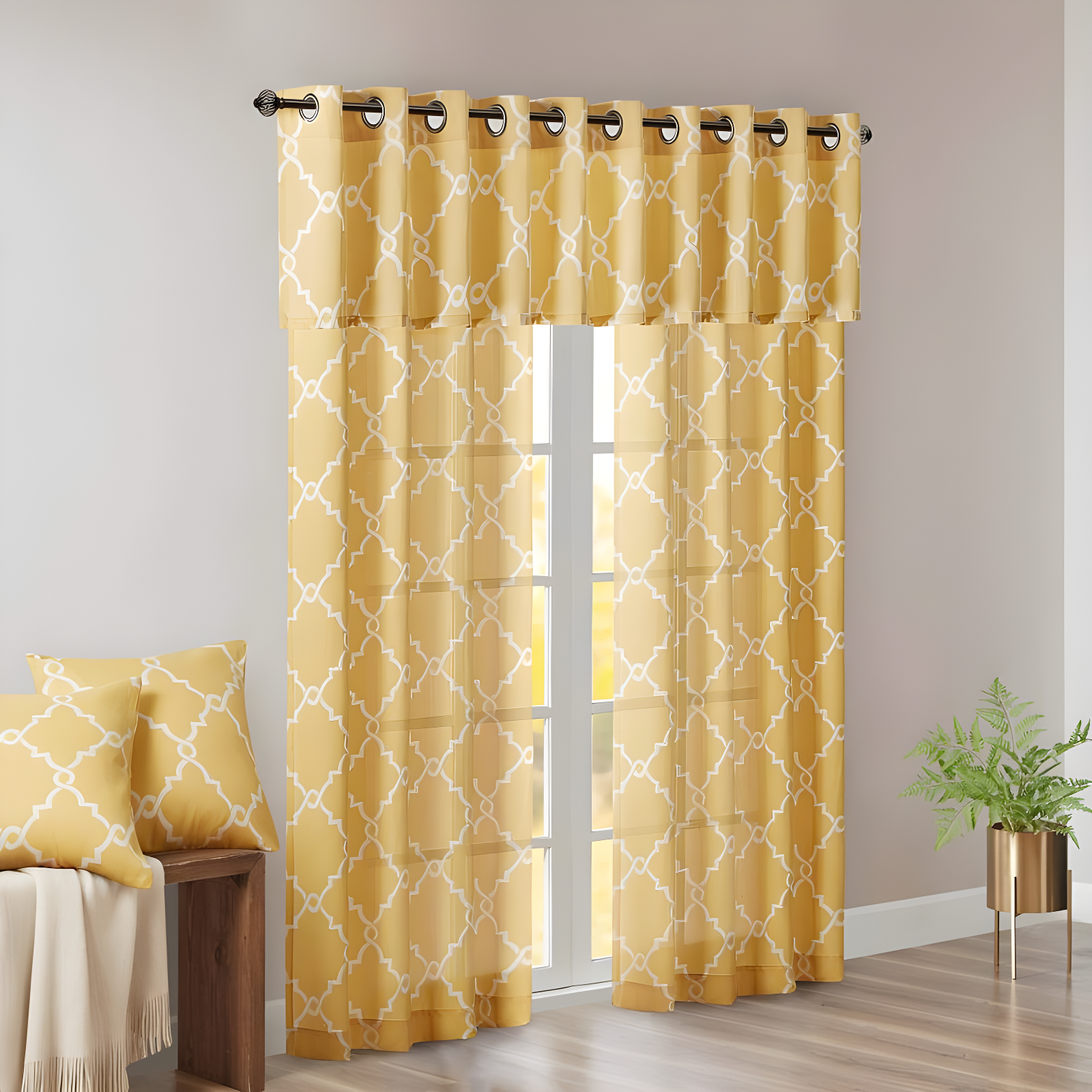 Madison Park Fretwork Print Grommet Top Single Window Curtain Panel