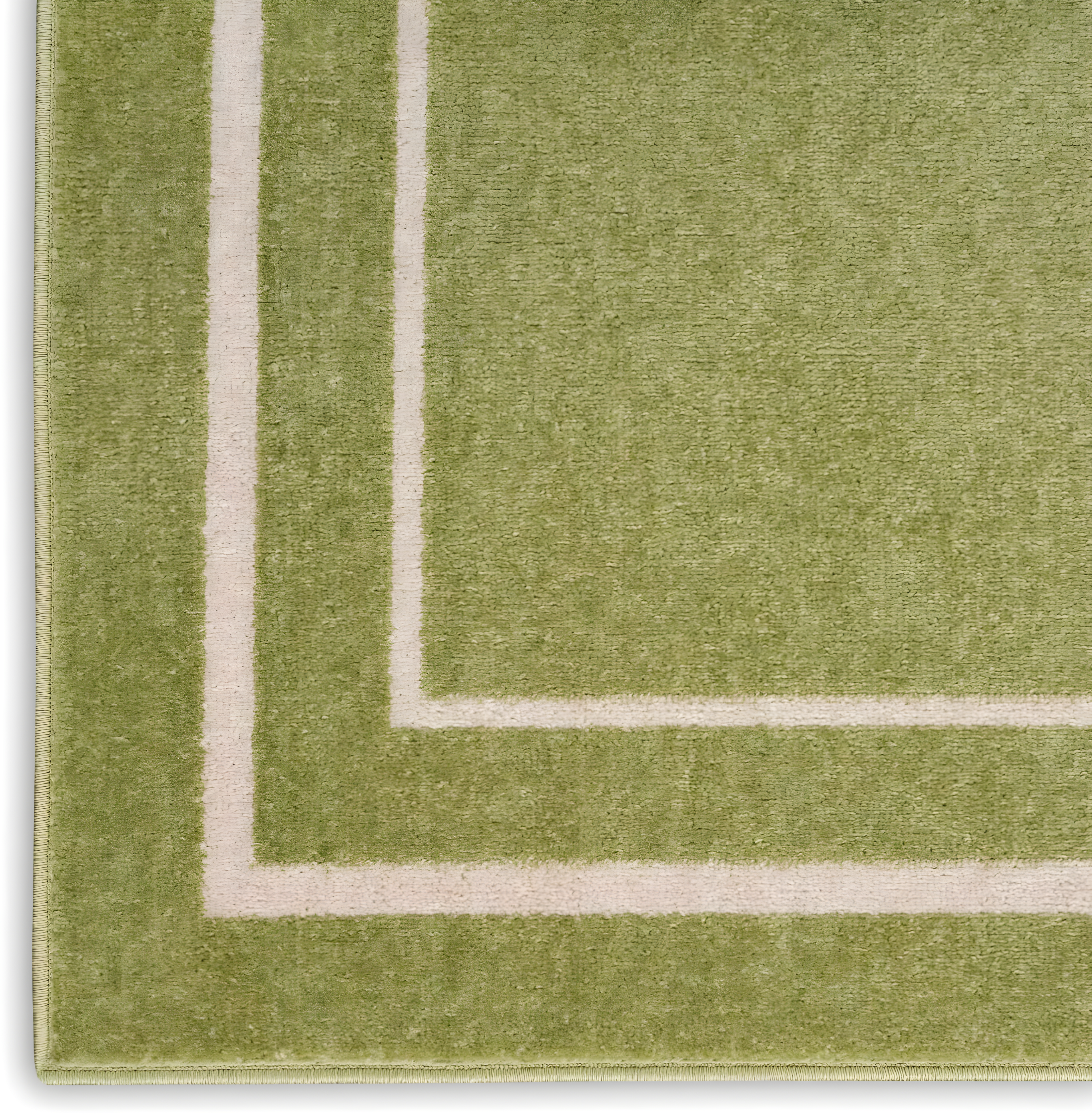 Nourison Essentials Solid Bordered Low Pile Indoor Outdoor Area Rug 4' x 6' Green Ivory