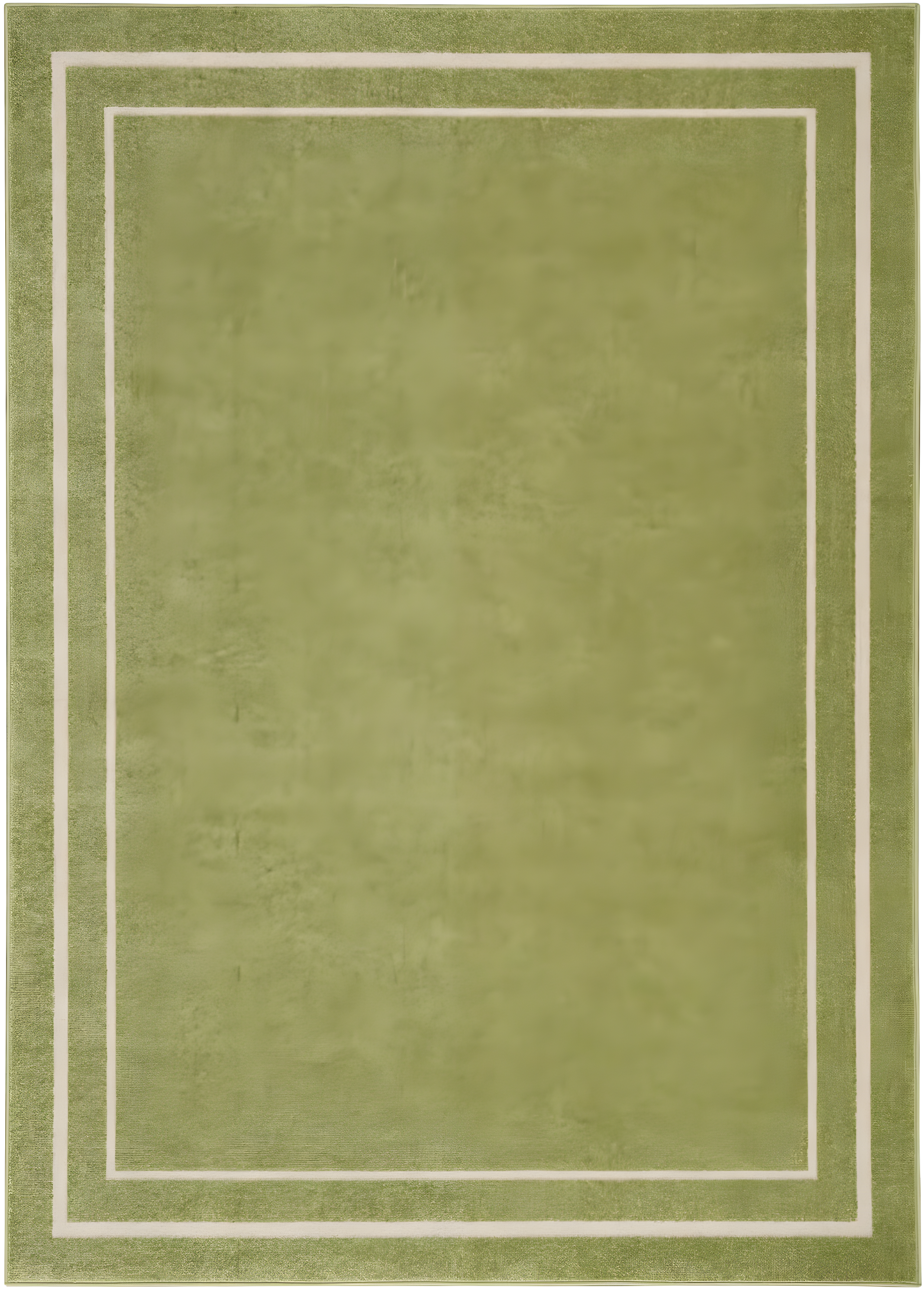 Nourison Essentials Solid Bordered Low Pile Indoor Outdoor Area Rug 4' x 6' Green Ivory