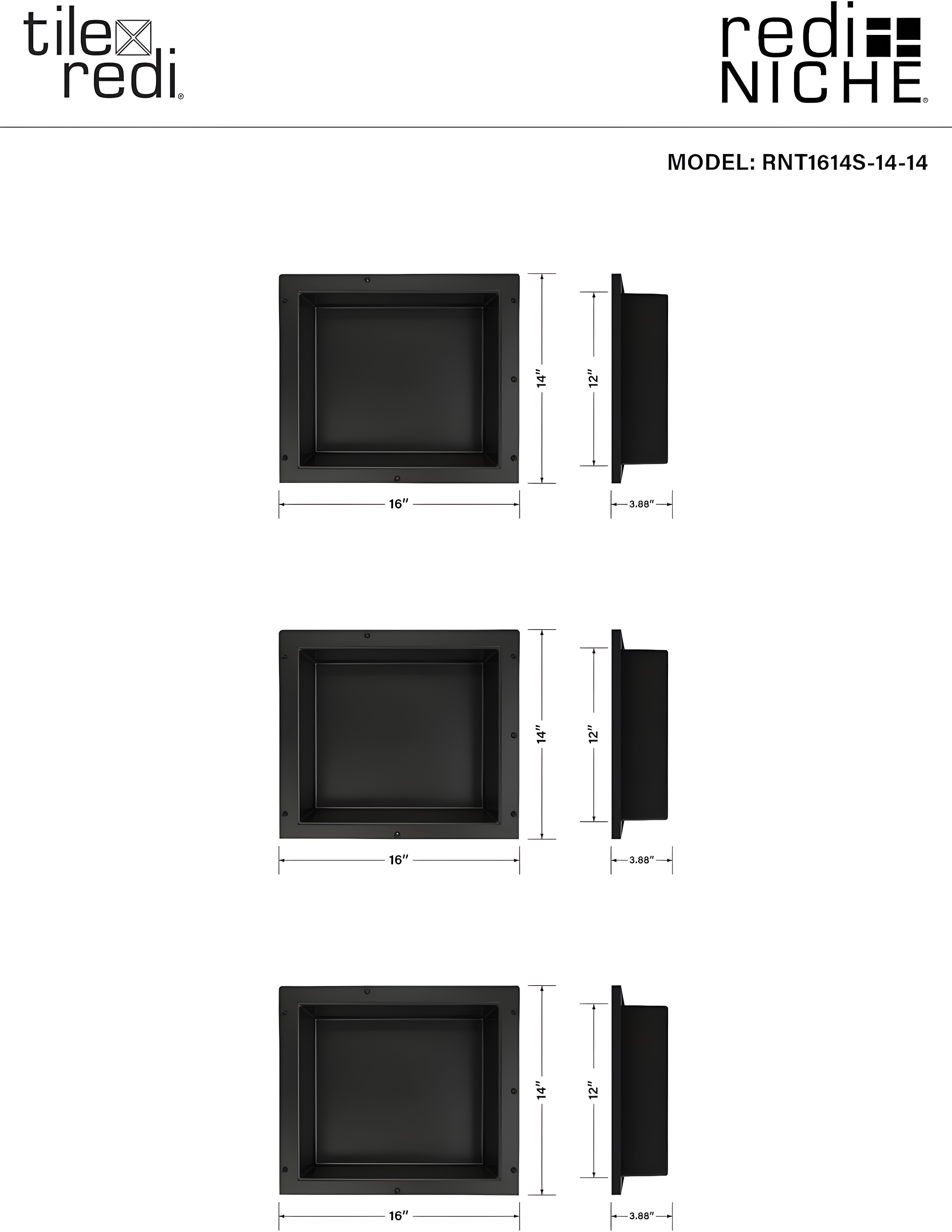 Tile Redi Triple Recessed Shelf