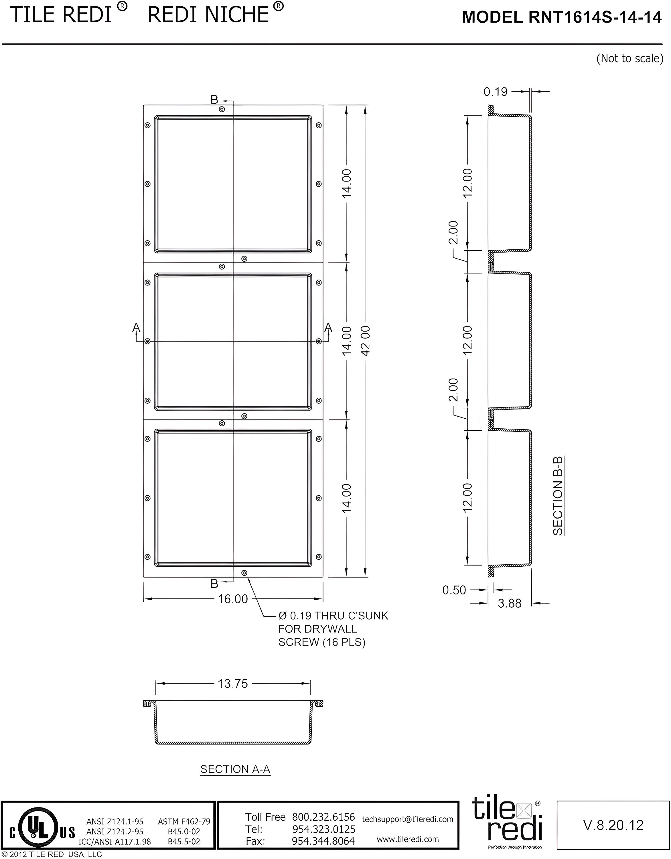 Tile Redi Triple Recessed Shelf