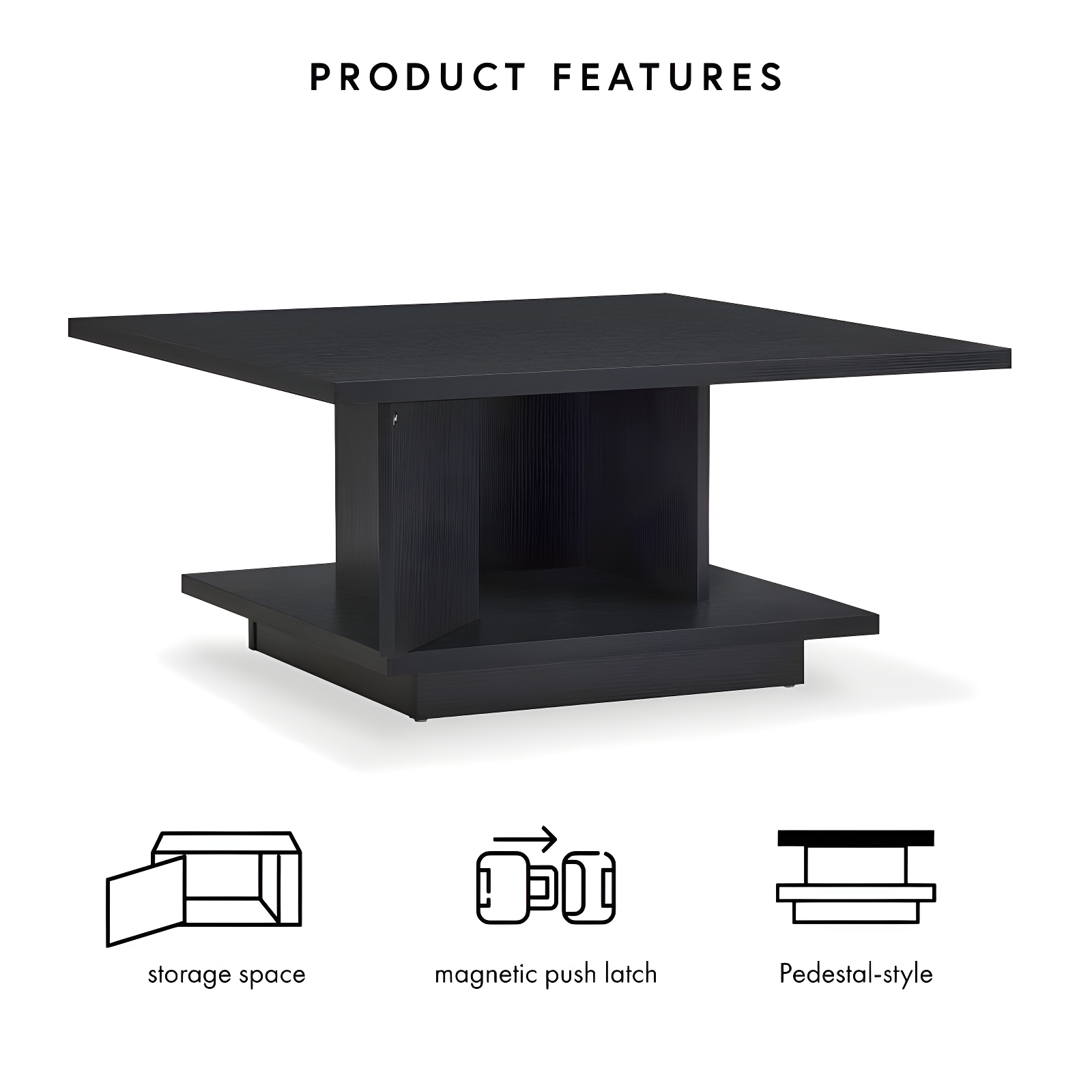 24/7 Shop At Home Traci 31" Contemporary Square Coffee Table with Hidden Storage Black: Modern Living Room Furniture