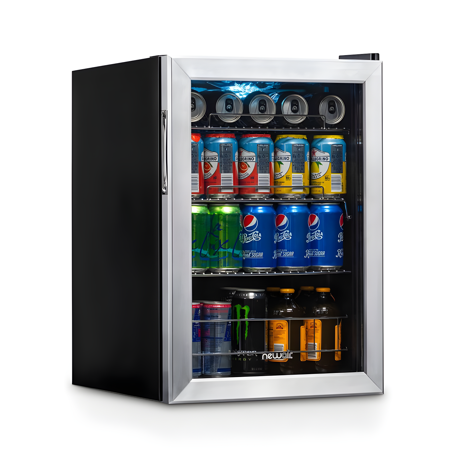 Newair 90 Can Freestanding Beverage Fridge in Stainless Steel, Compact with Adjustable Shelves