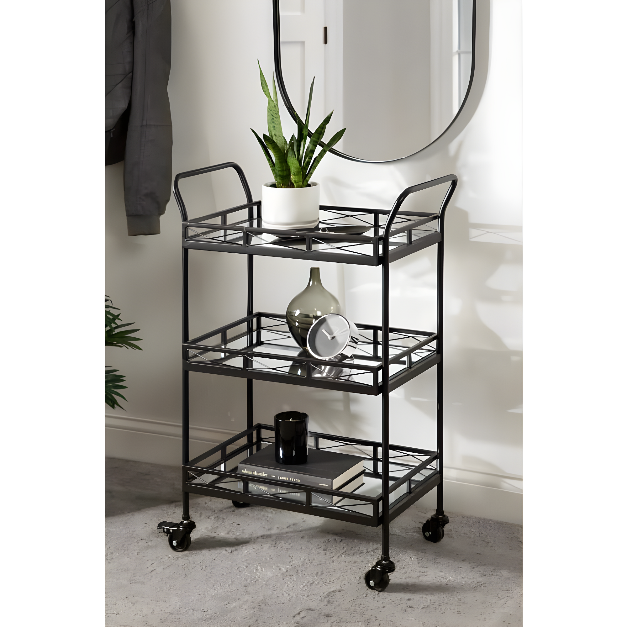 Kate and Laurel Ketia Rectangle Metal Bar Cart, 23x13x35, Black