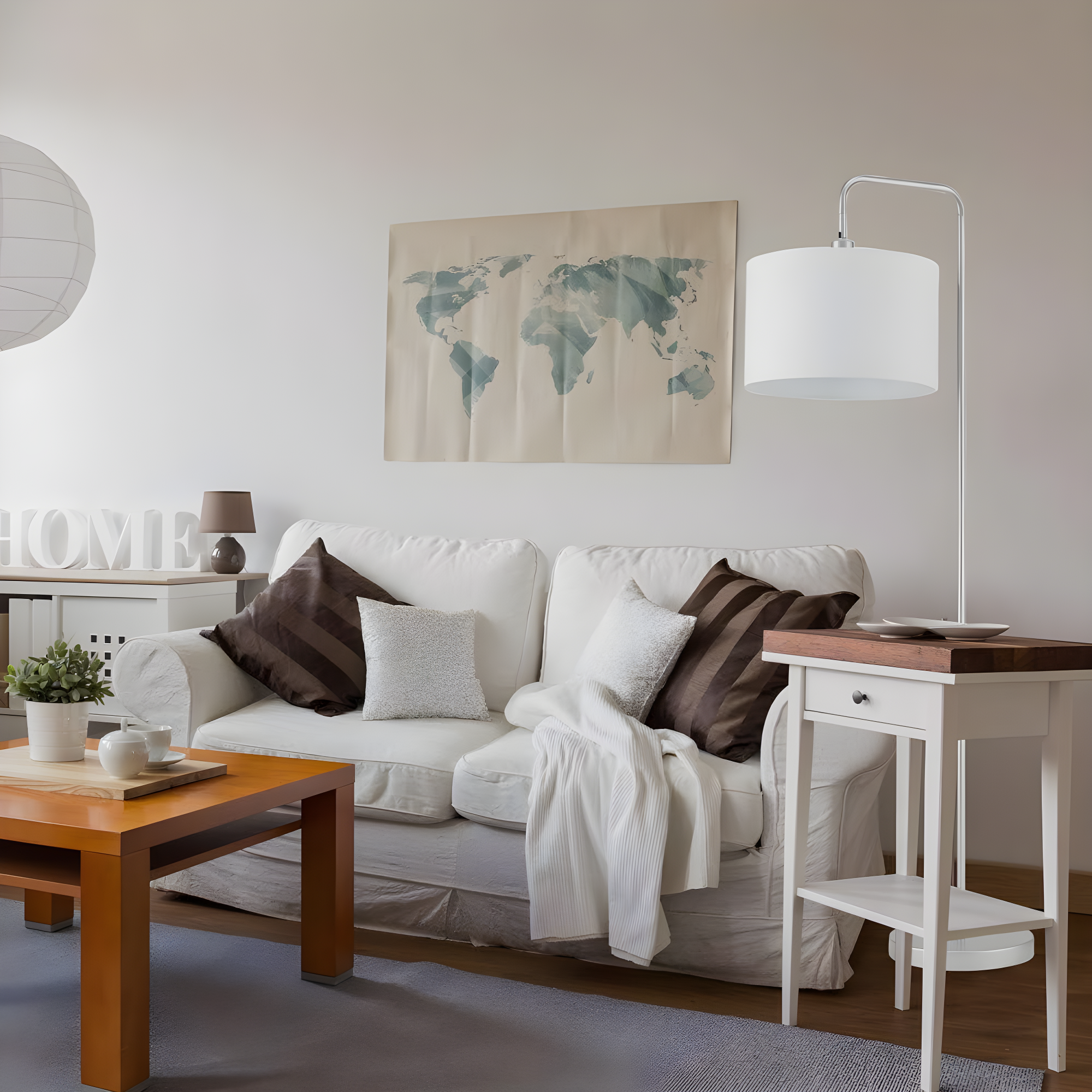 Globe Electric Barden 58" Silver Finish Floor Lamp with White Fabric Shade, 67396