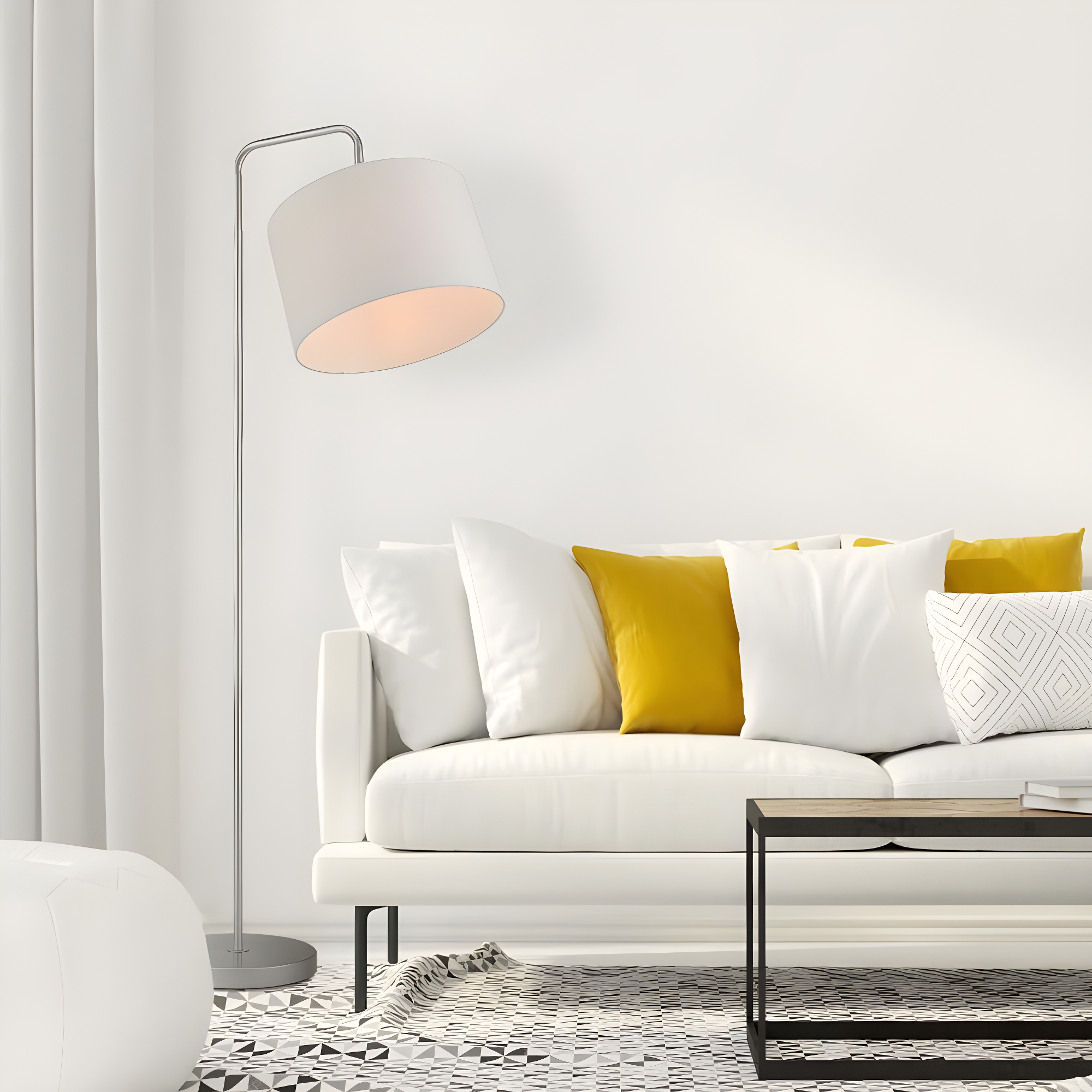 Globe Electric Barden 58" Silver Finish Floor Lamp with White Fabric Shade, 67396