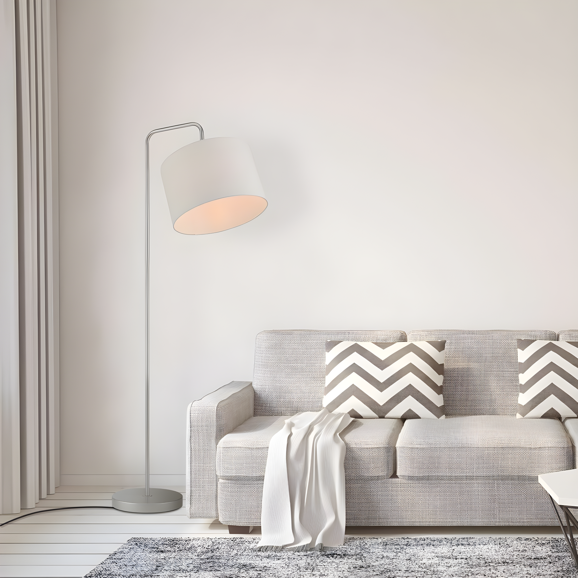 Globe Electric Barden 58" Silver Finish Floor Lamp with White Fabric Shade, 67396
