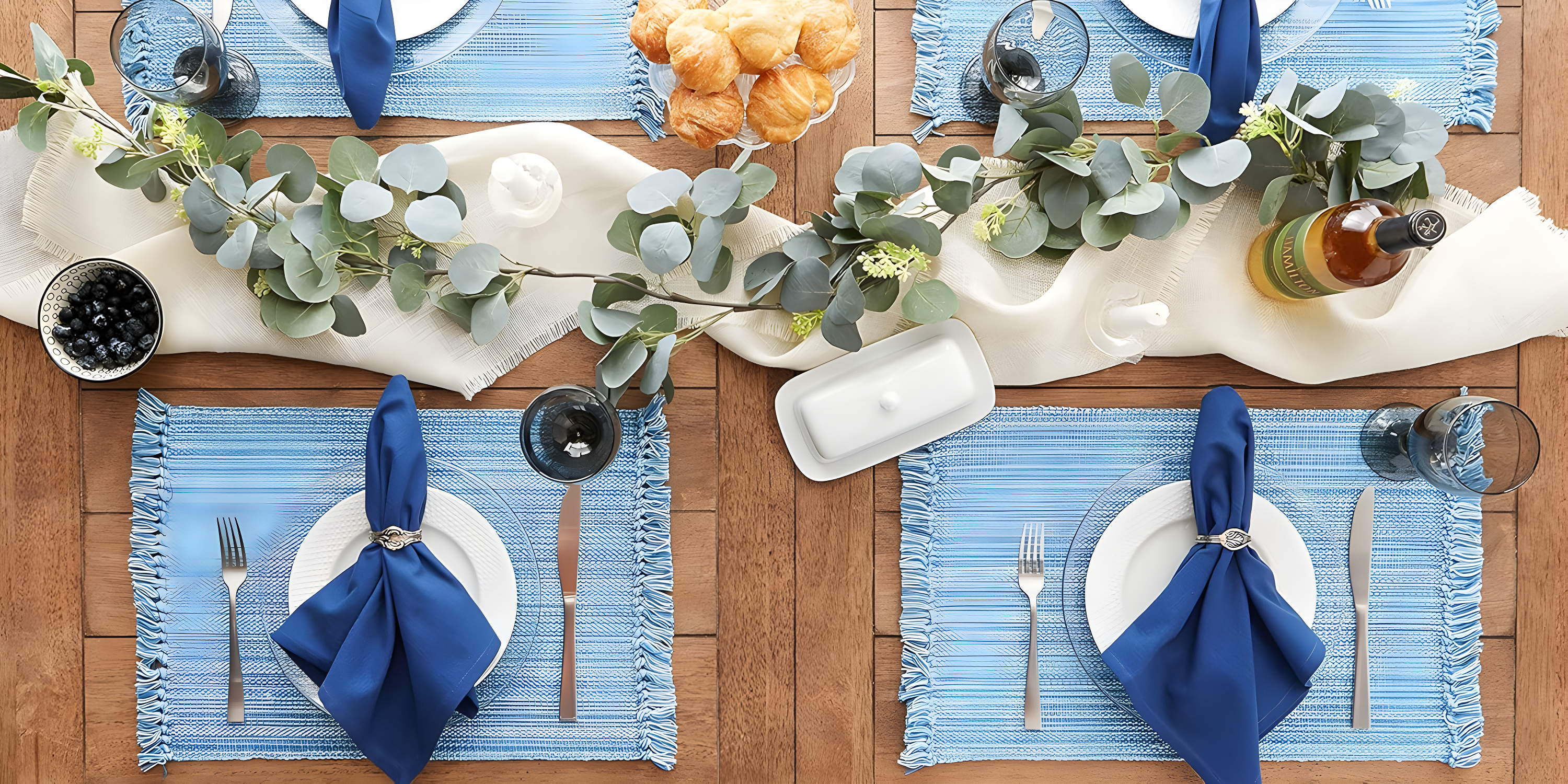 DII Variegated Light Blue Fringe Placemat (Set of 6)