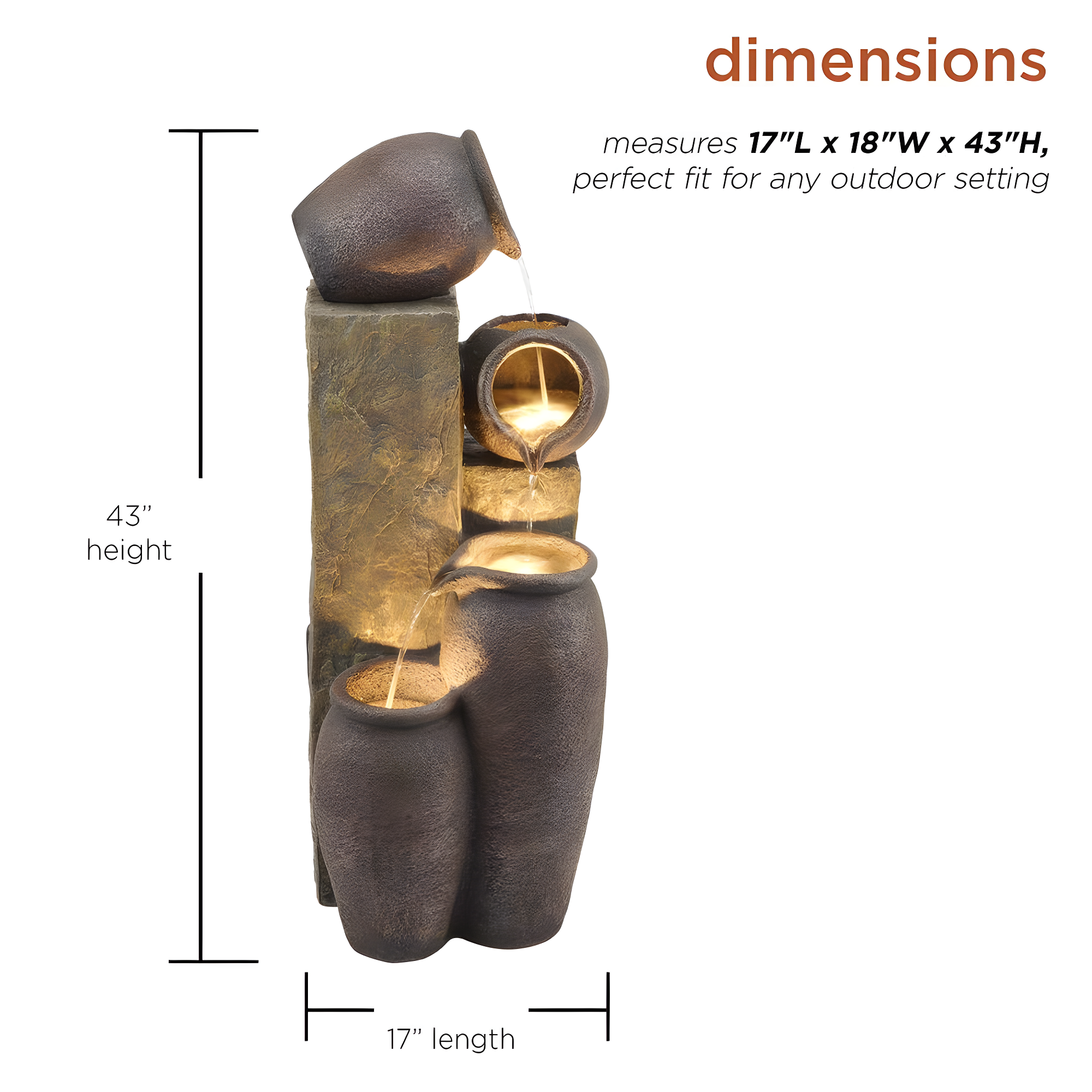 Alpine Weather Resistant Floor Fountain with Light