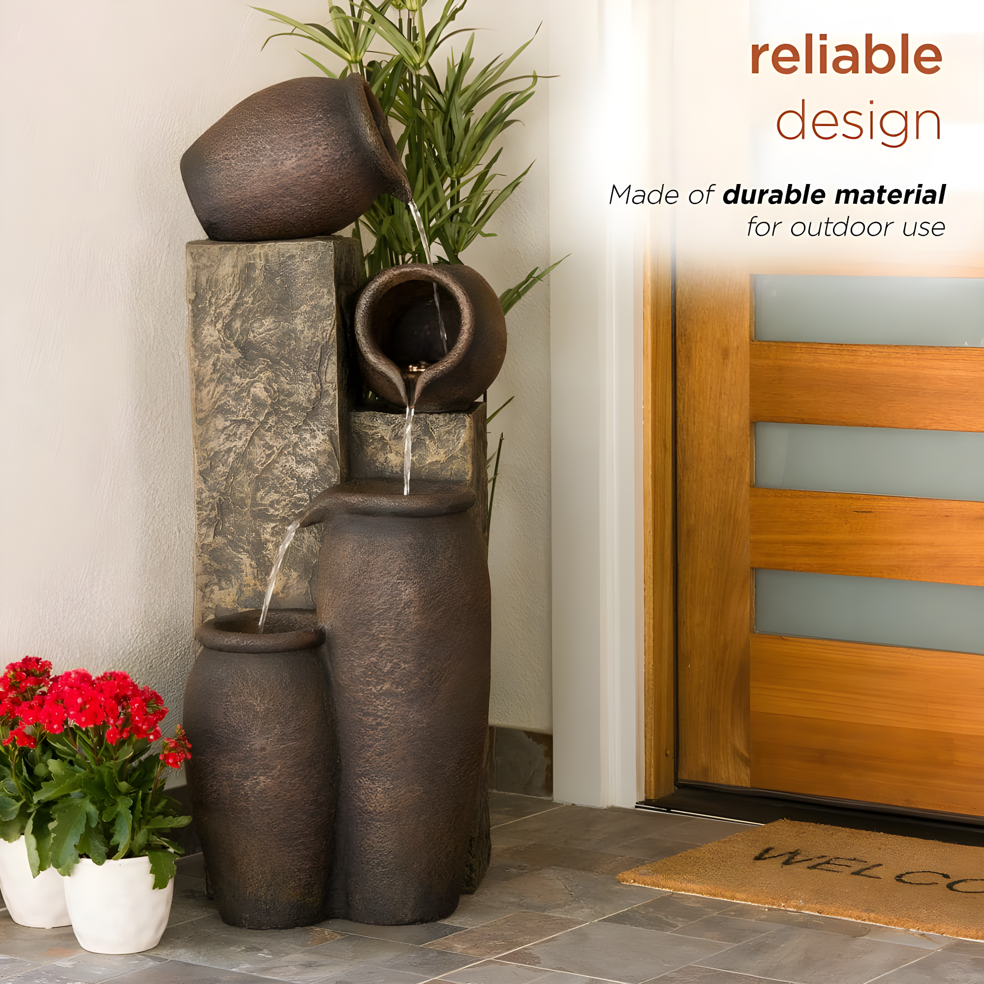 Alpine Weather Resistant Floor Fountain with Light