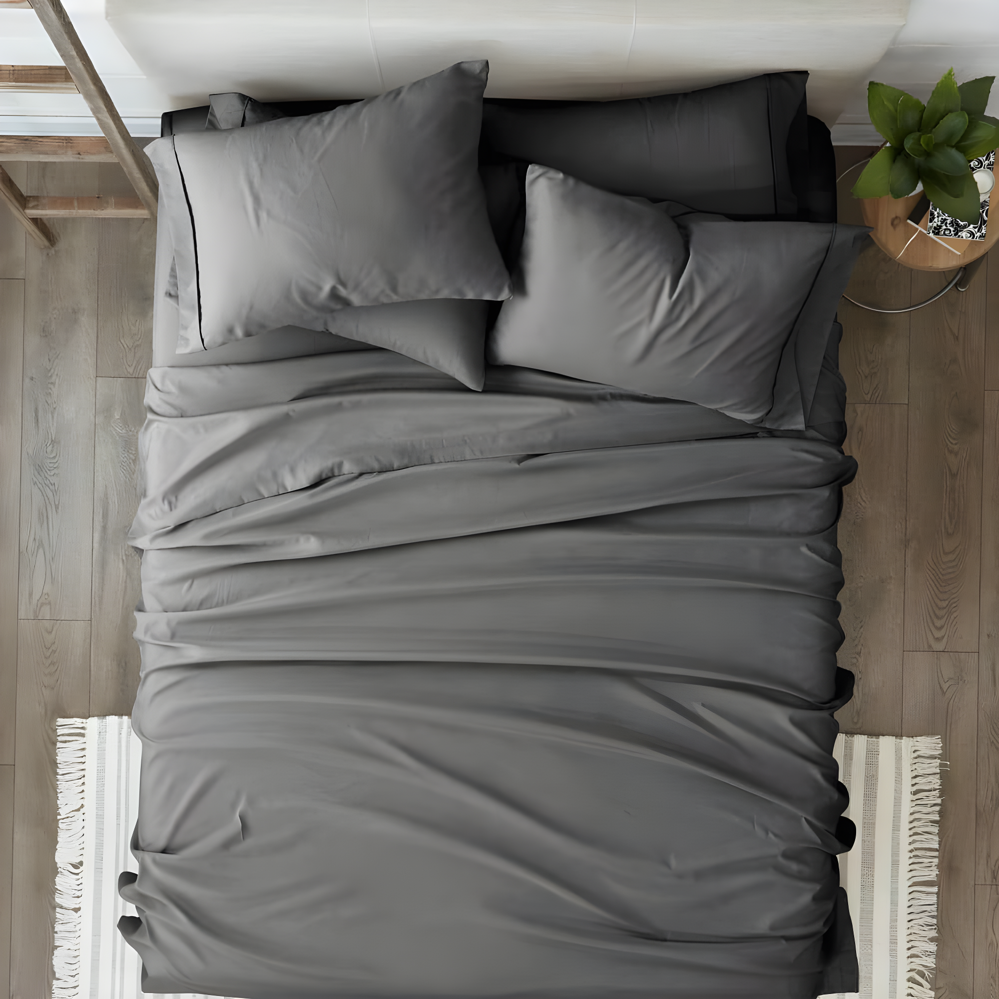 Noble Linens 6 Piece Gray Solid Microfiber Bed Sheet Set For Full Size Bedding