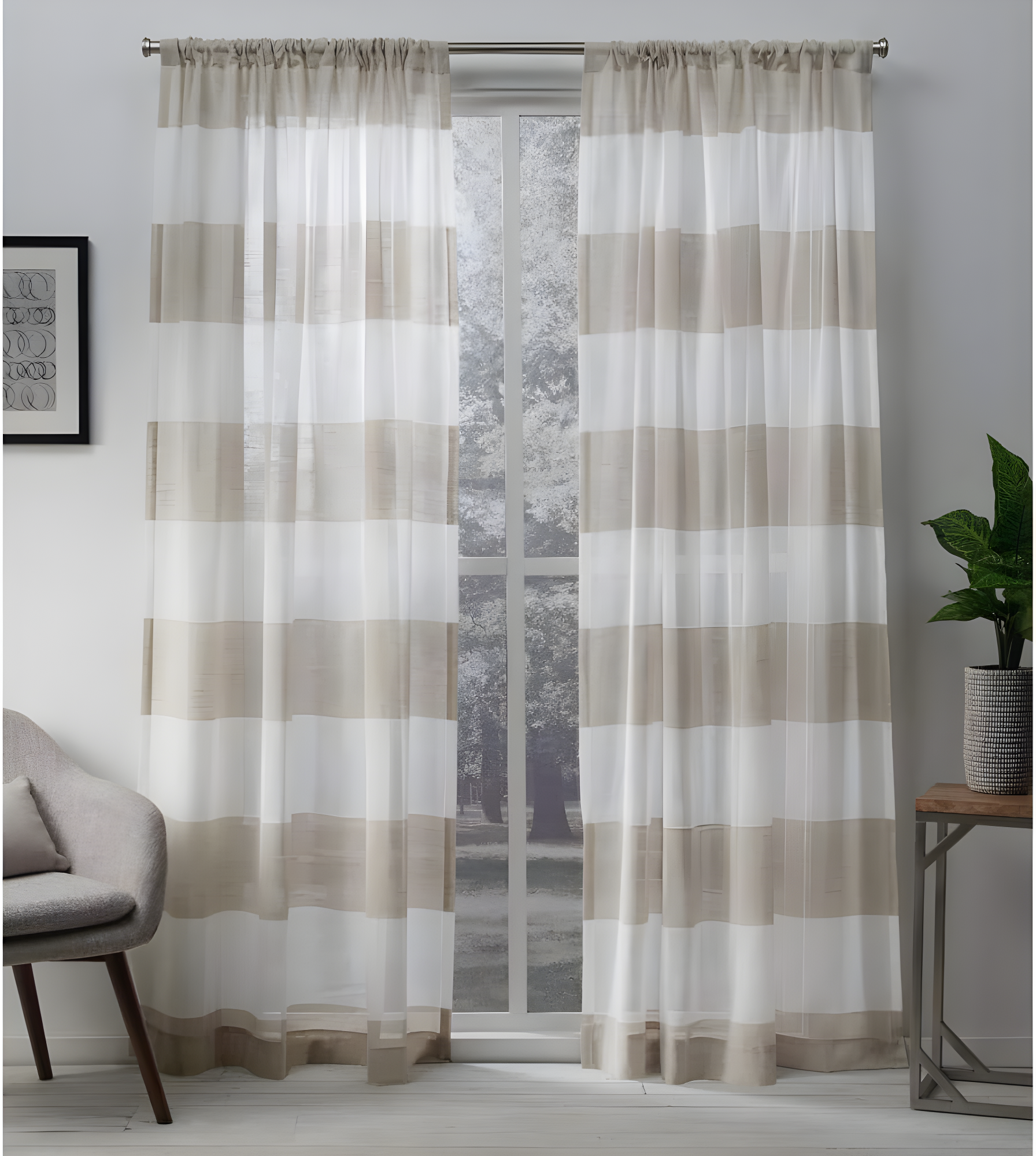 Set of 2 (84"x50") Darma Rod Pocket Window Curtain Panel Linen - Exclusive Home: Light Filtering, Modern Khaki Decor