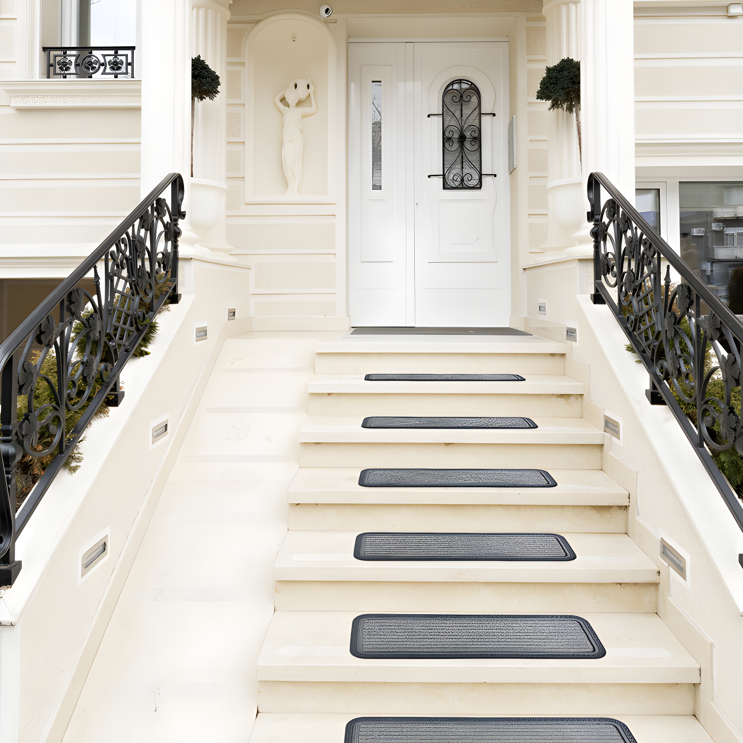 Ottomanson Waterproof, Low Profile Non-Slip Indoor/Outdoor Black Rubber Stair Treads, 10 in. x 25.5 in. & Reviews | Wayfair