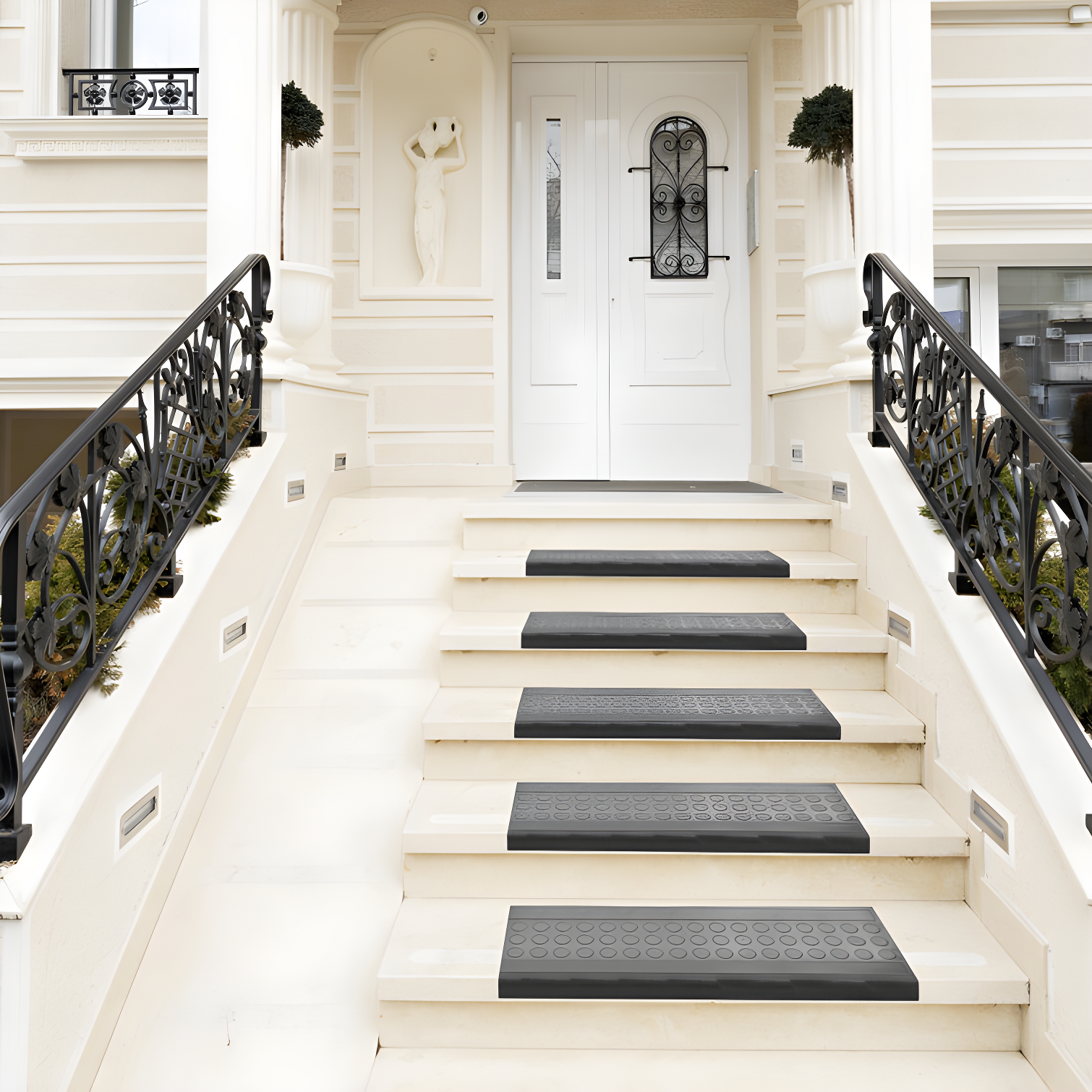 Ottomanson Waterproof, Low Profile Non-Slip Indoor/Outdoor Black Rubber Stair Treads, 10 in. x 25.5 in. & Reviews | Wayfair