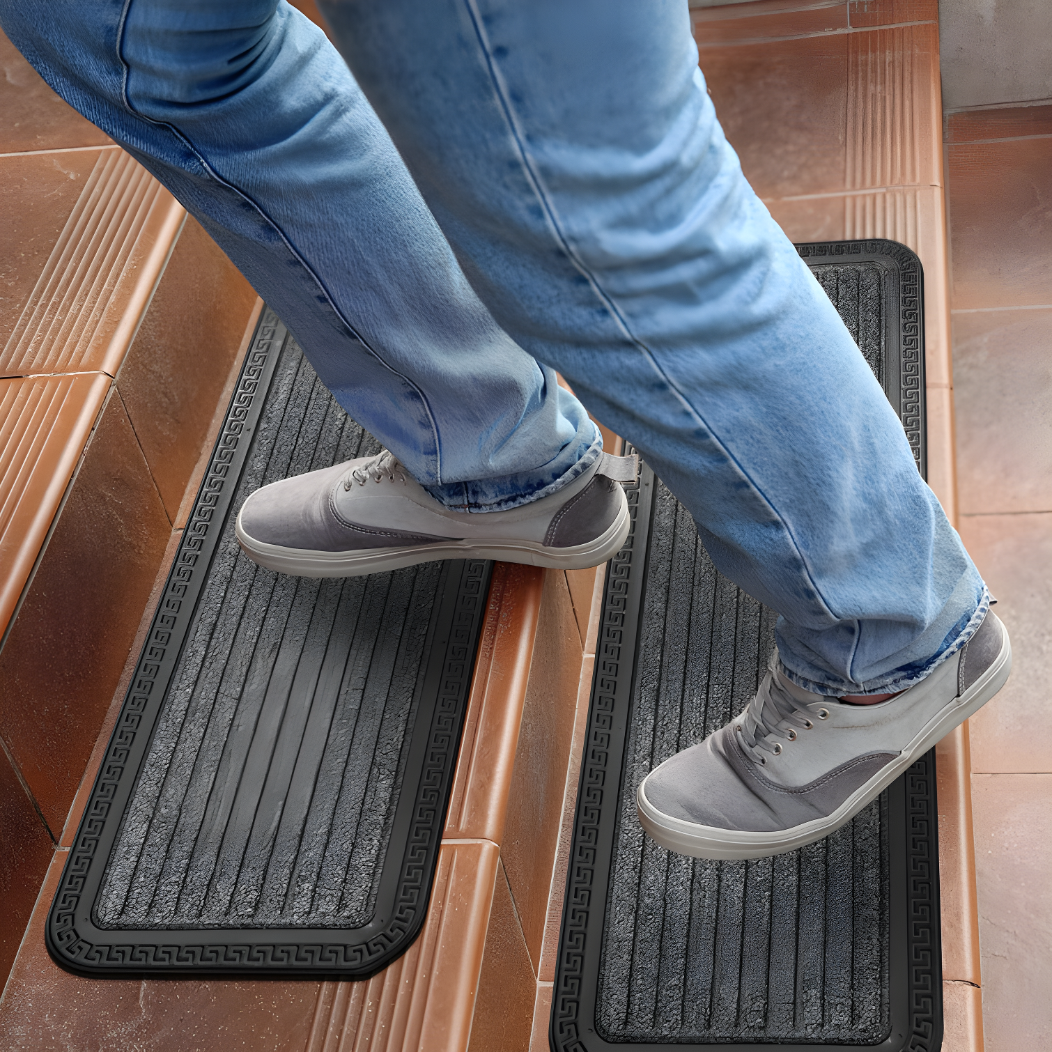 Ottomanson Waterproof, Low Profile Non-Slip Indoor/Outdoor Black Rubber Stair Treads, 10 in. x 25.5 in. & Reviews | Wayfair