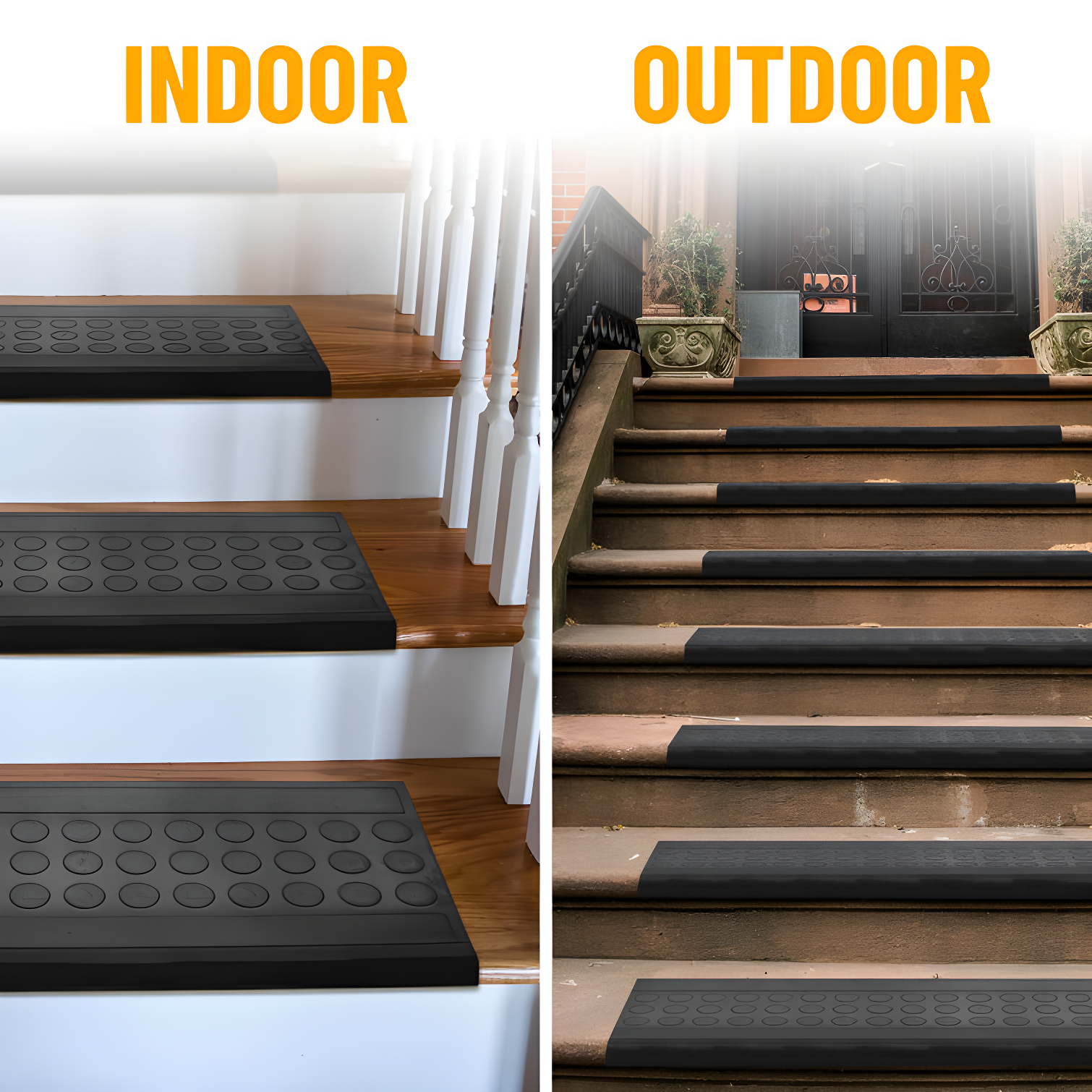 Ottomanson Waterproof, Low Profile Non-Slip Indoor/Outdoor Black Rubber Stair Treads, 10 in. x 25.5 in. & Reviews | Wayfair