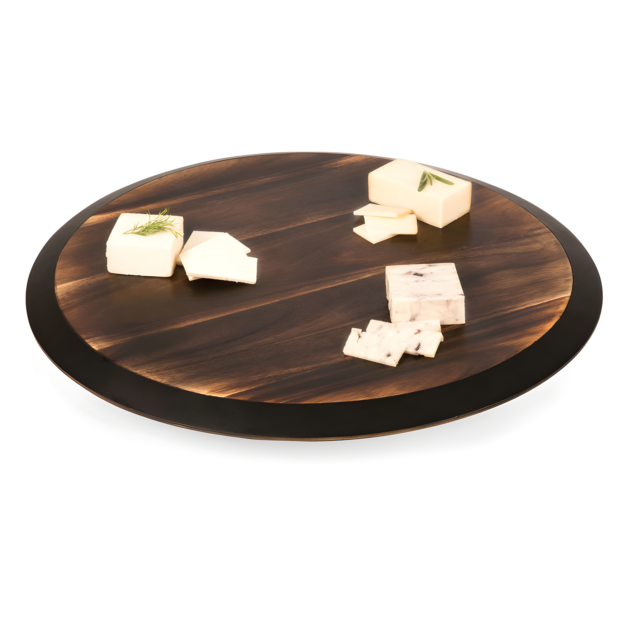 Picnic Time Lazy Susan Fire Acacia Wood Serving Tray: Round Brown Easy-To-Spin Design, 18" Diameter