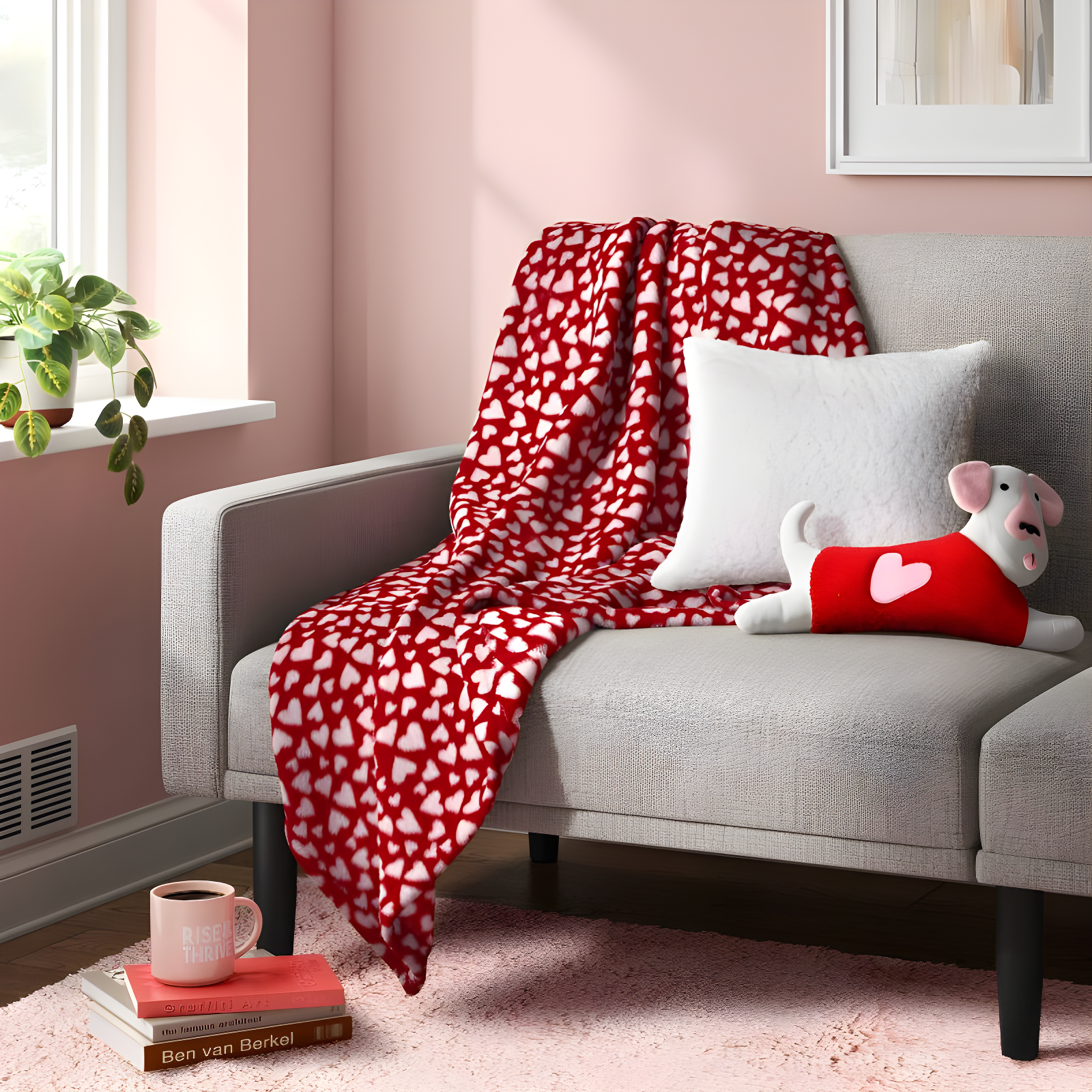 Recycled Poly Printed Paper Cut Hearts Plush Throw Pink/Red - Room Essentials™