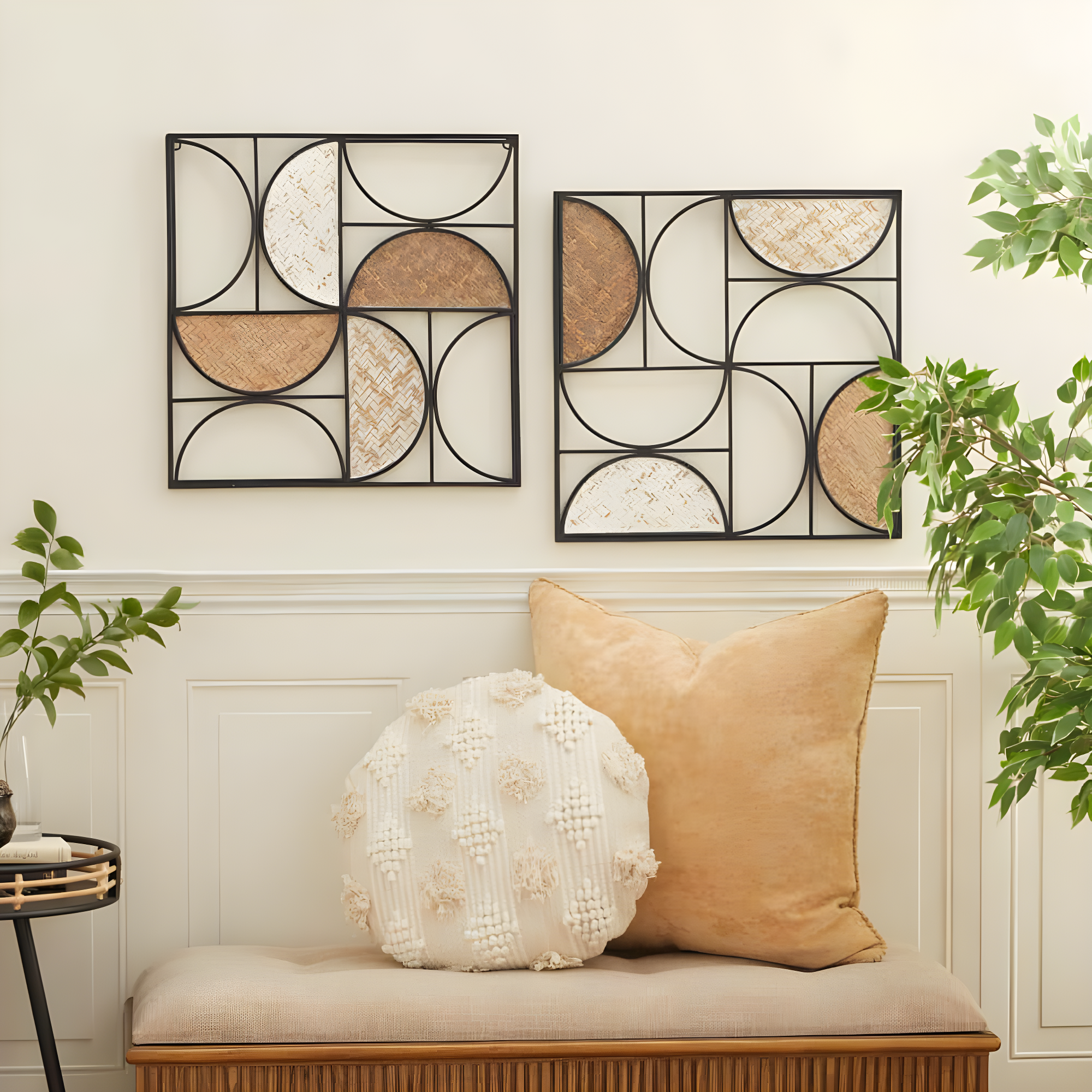 DecMode Brown Metal Contemporary Wall Decor, Set of 2