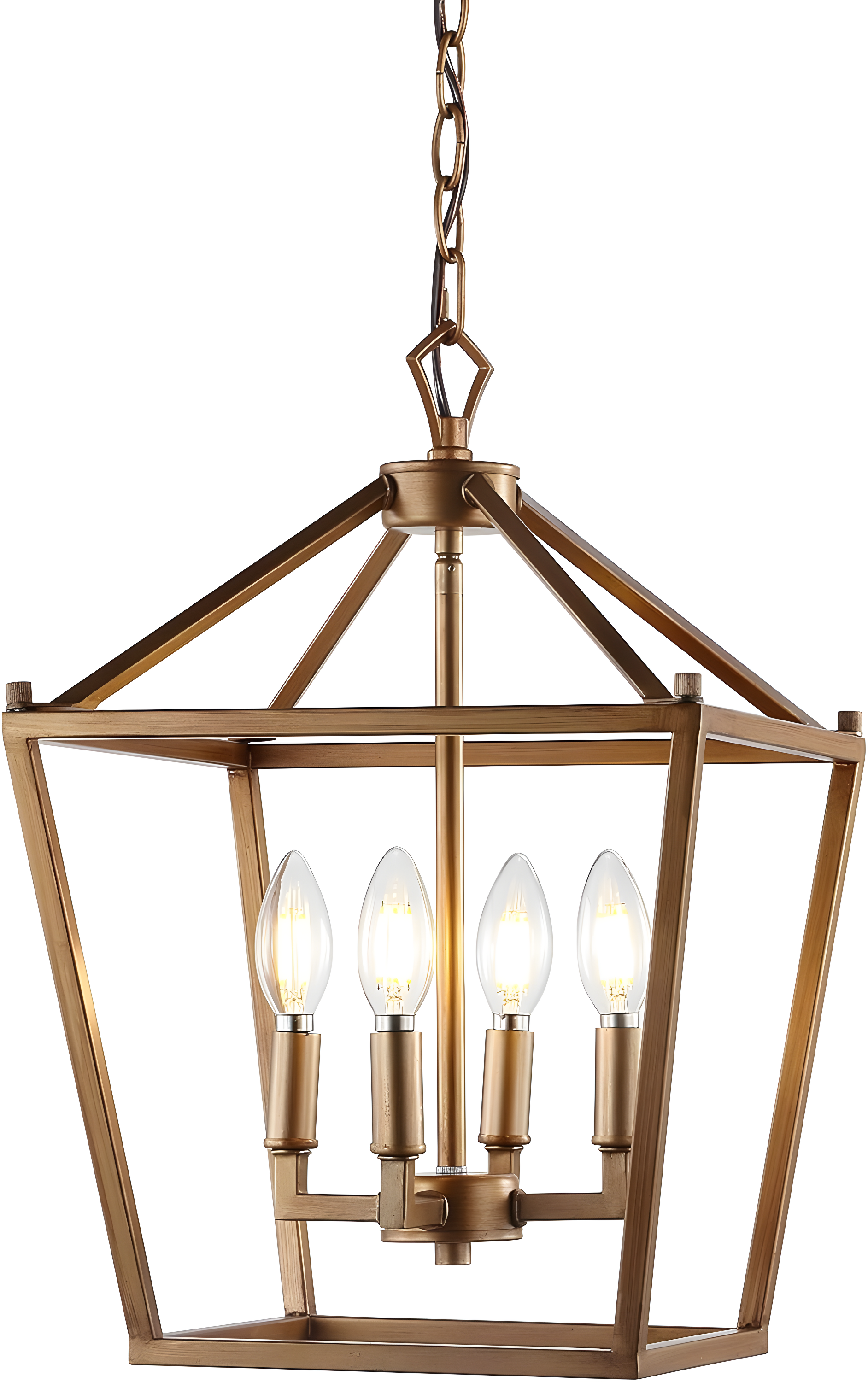 Pagoda 12" 4-Bulb Lantern Metal LED Pendant, Antique Gold