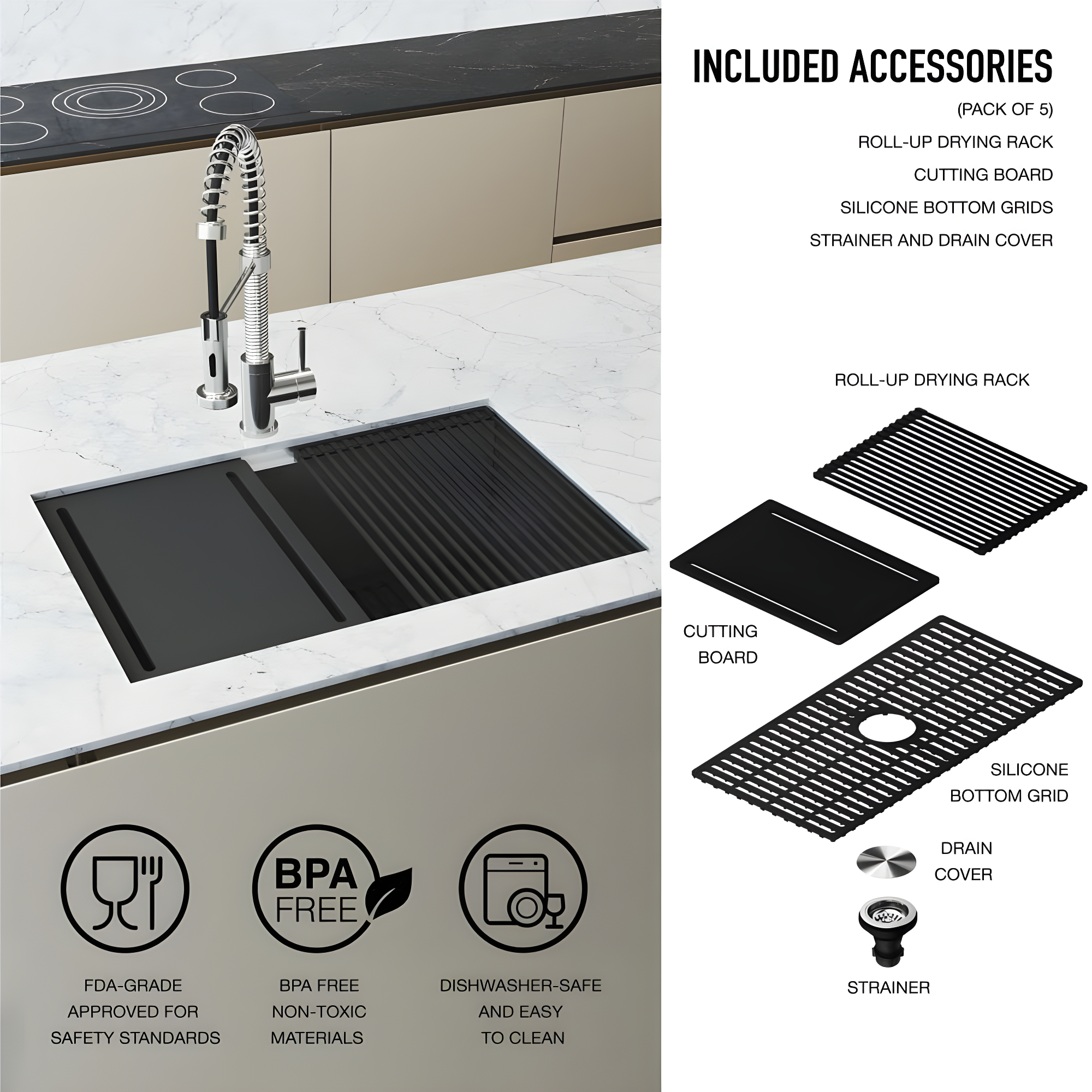 VIGO 30" Mercer Stainless Steel Undermount Kitchen Sink with Accessories