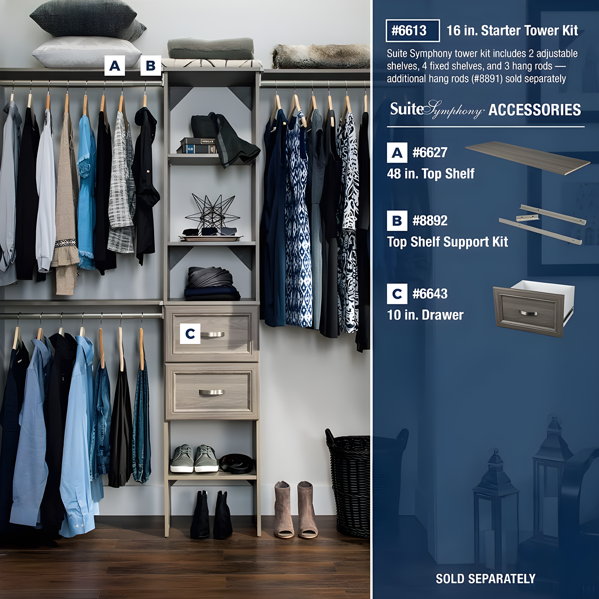 SuiteSymphony 77" to 113" Closet System Starter Kit