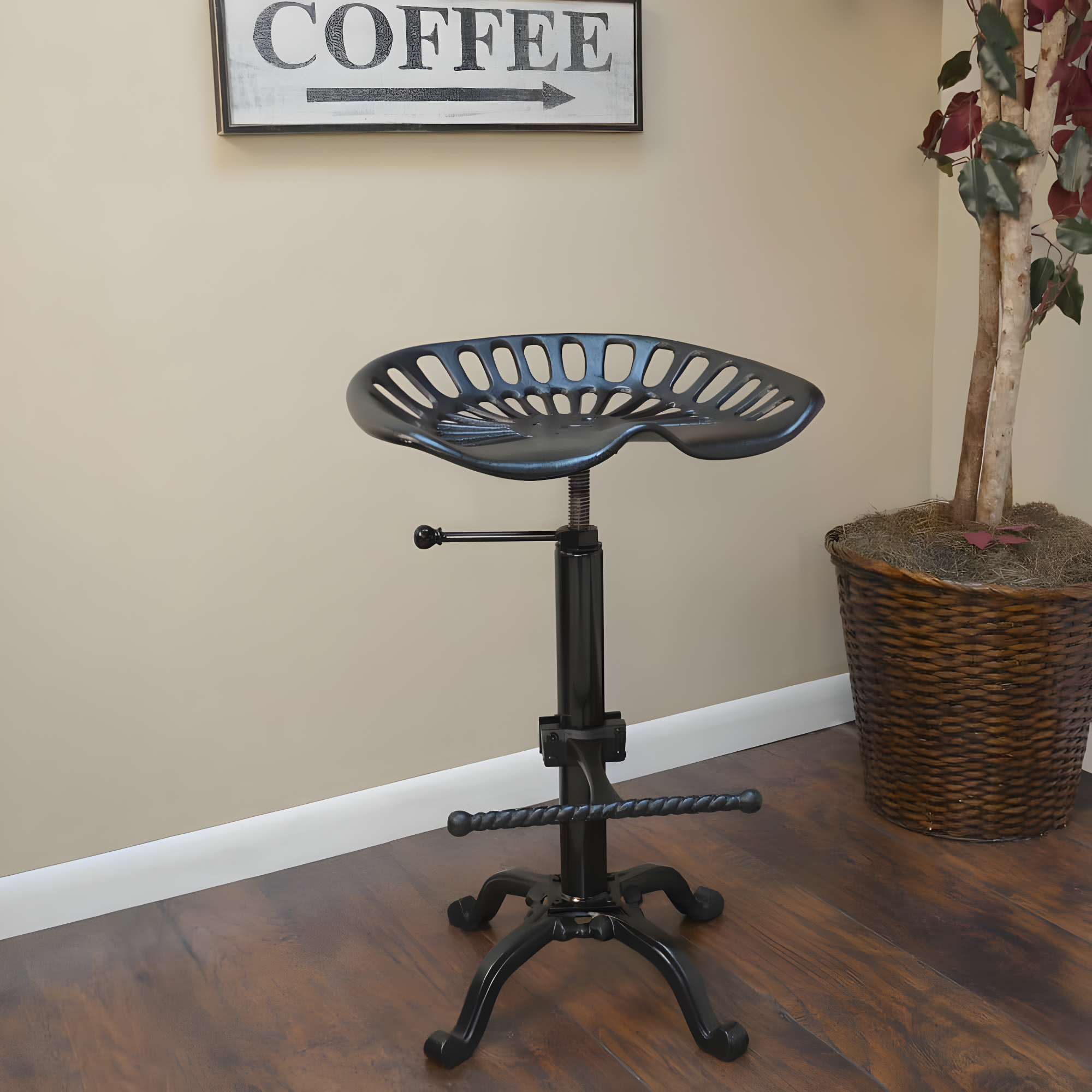 Carolina Living Adjustable Tractor Seat Counter Height Barstool Black: Vintage Style, Iron Base, 22-33" Height