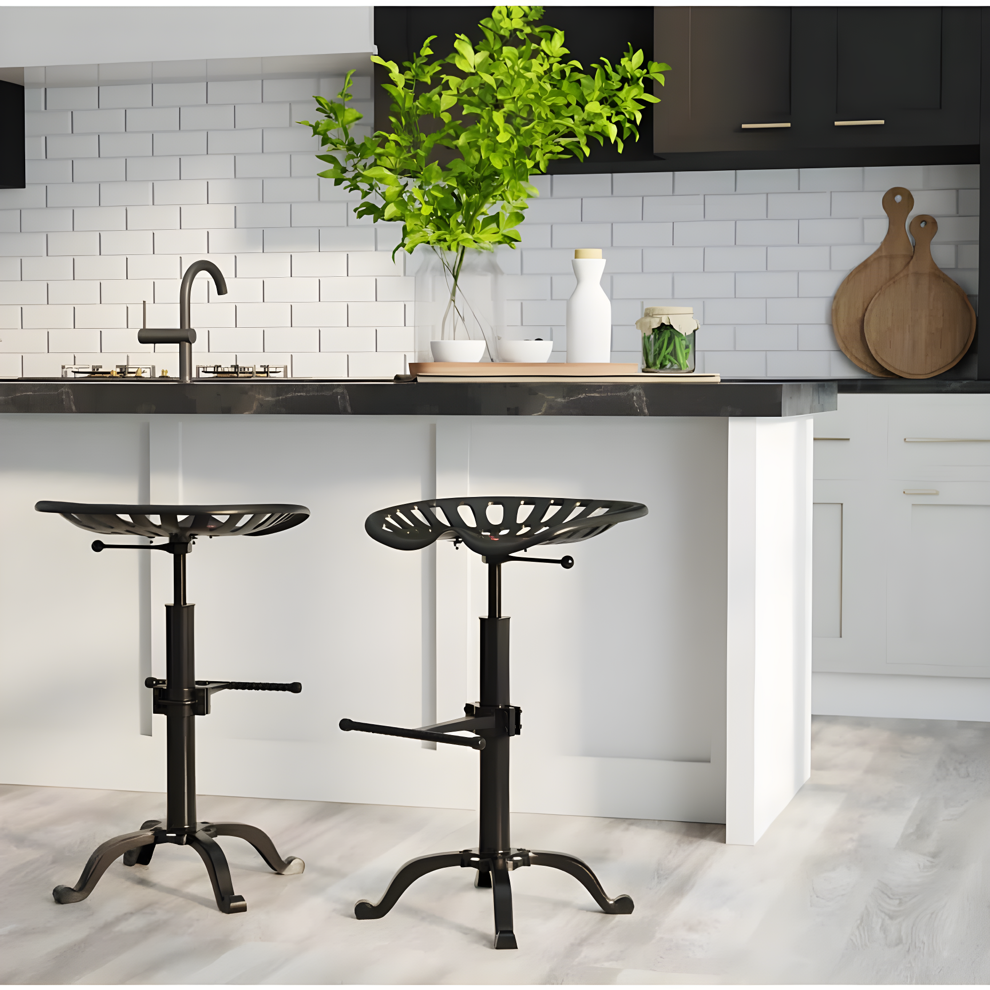 Carolina Living Adjustable Tractor Seat Counter Height Barstool Black: Vintage Style, Iron Base, 22-33" Height