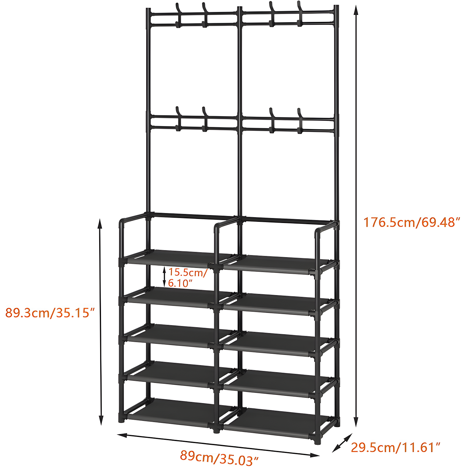 5-Tier Entryway Coat Rack, Coat and Shoe Rack, Entryway Bench Storage