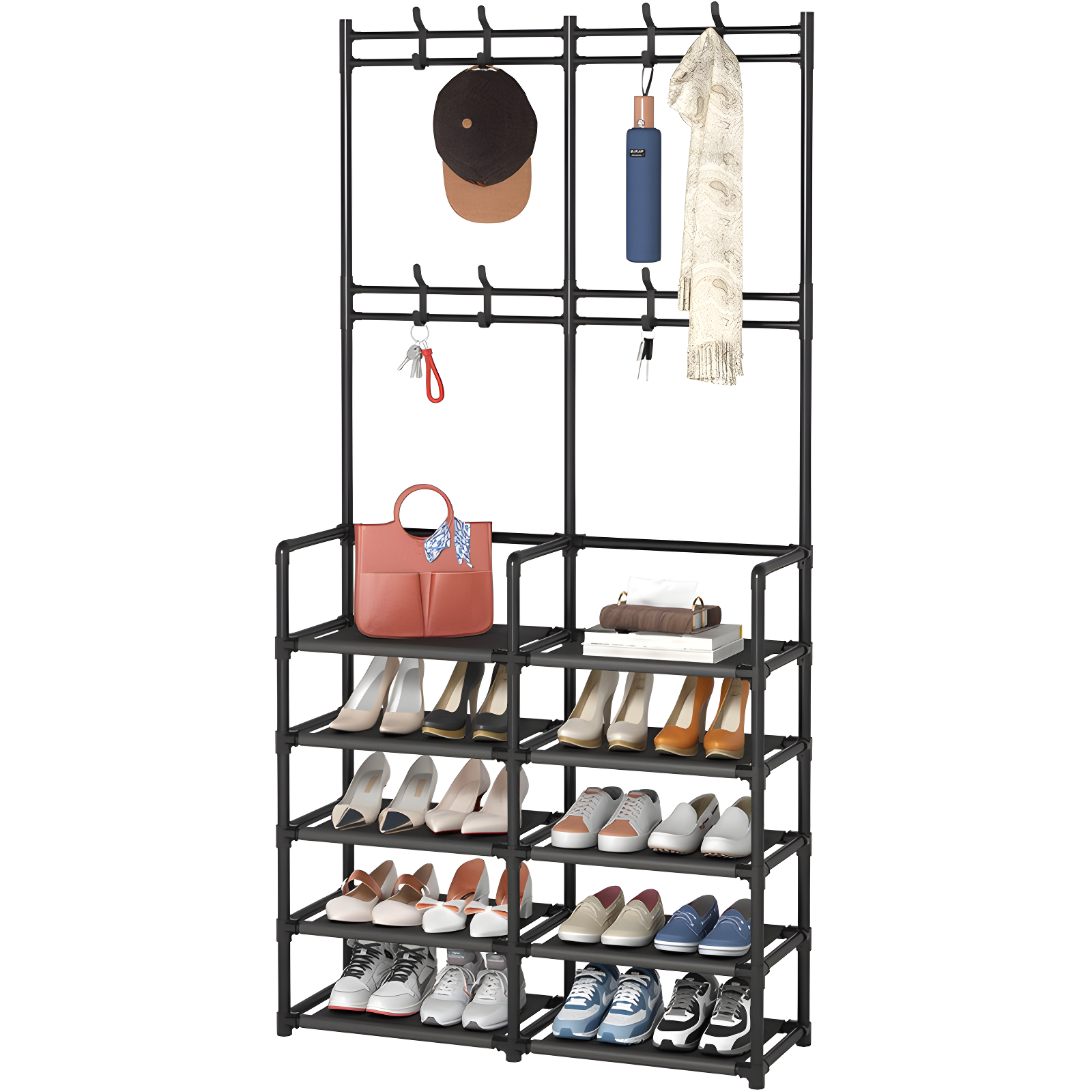5-Tier Entryway Coat Rack, Coat and Shoe Rack, Entryway Bench Storage