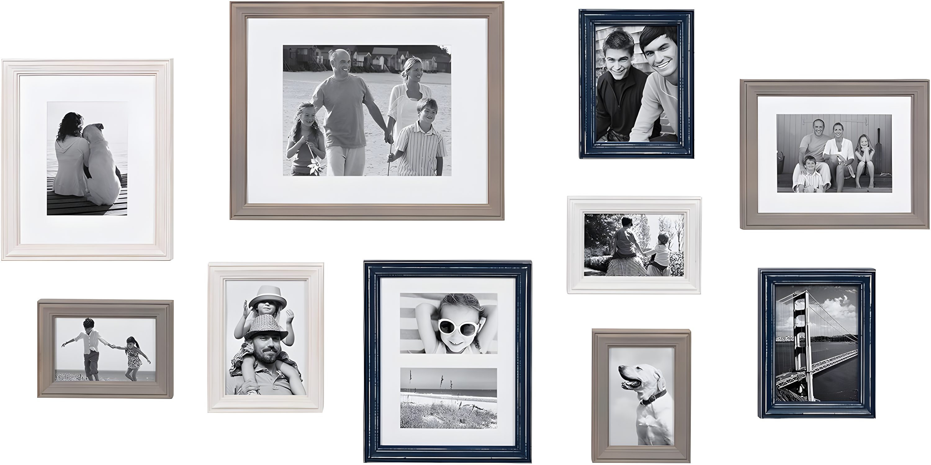10pc Bordeaux Frame Box Set White/Black/Natural Wood - Kate & Laurel All Things Decor: Wall Display, Multi-Size, Modern Decor