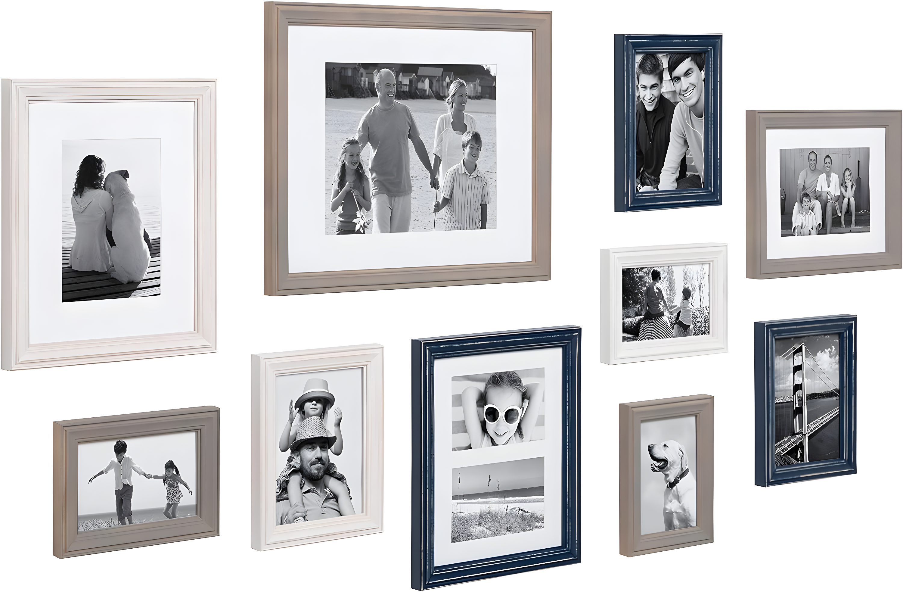 10pc Bordeaux Frame Box Set White/Black/Natural Wood - Kate & Laurel All Things Decor: Wall Display, Multi-Size, Modern Decor