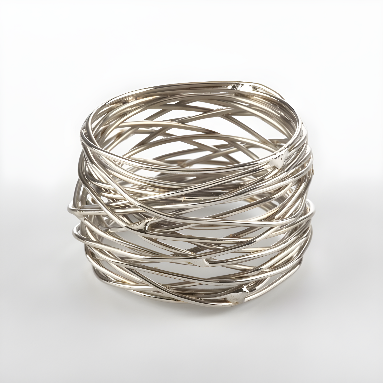 Saro Lifestyle Table Napkin Rings With Metal Twine Design, Silver, (Set of 4 pcs)