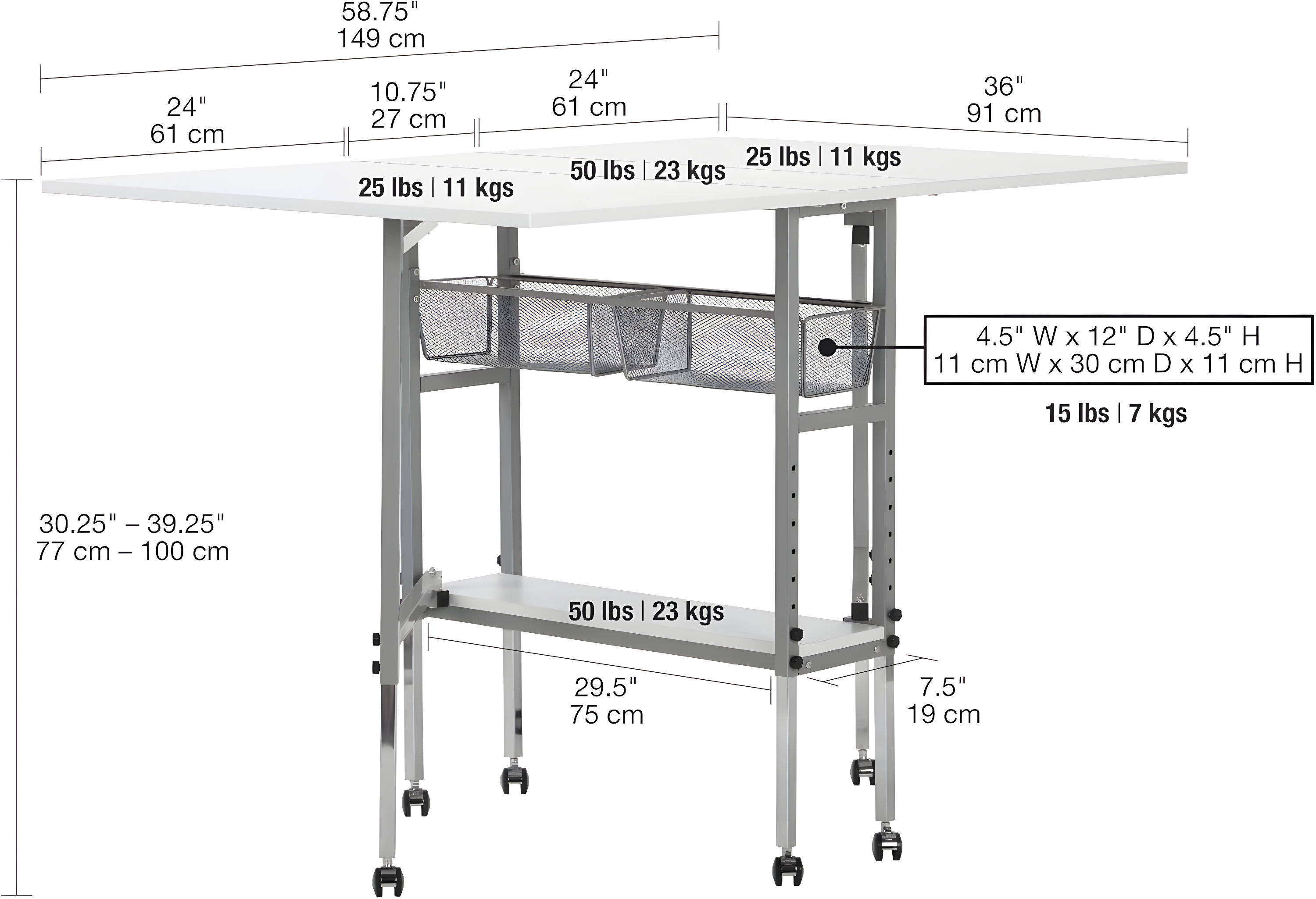 Sew Ready 58.75'' x 36.5'' Foldable Sewing Table with Sewing Machine Platform and Wheels