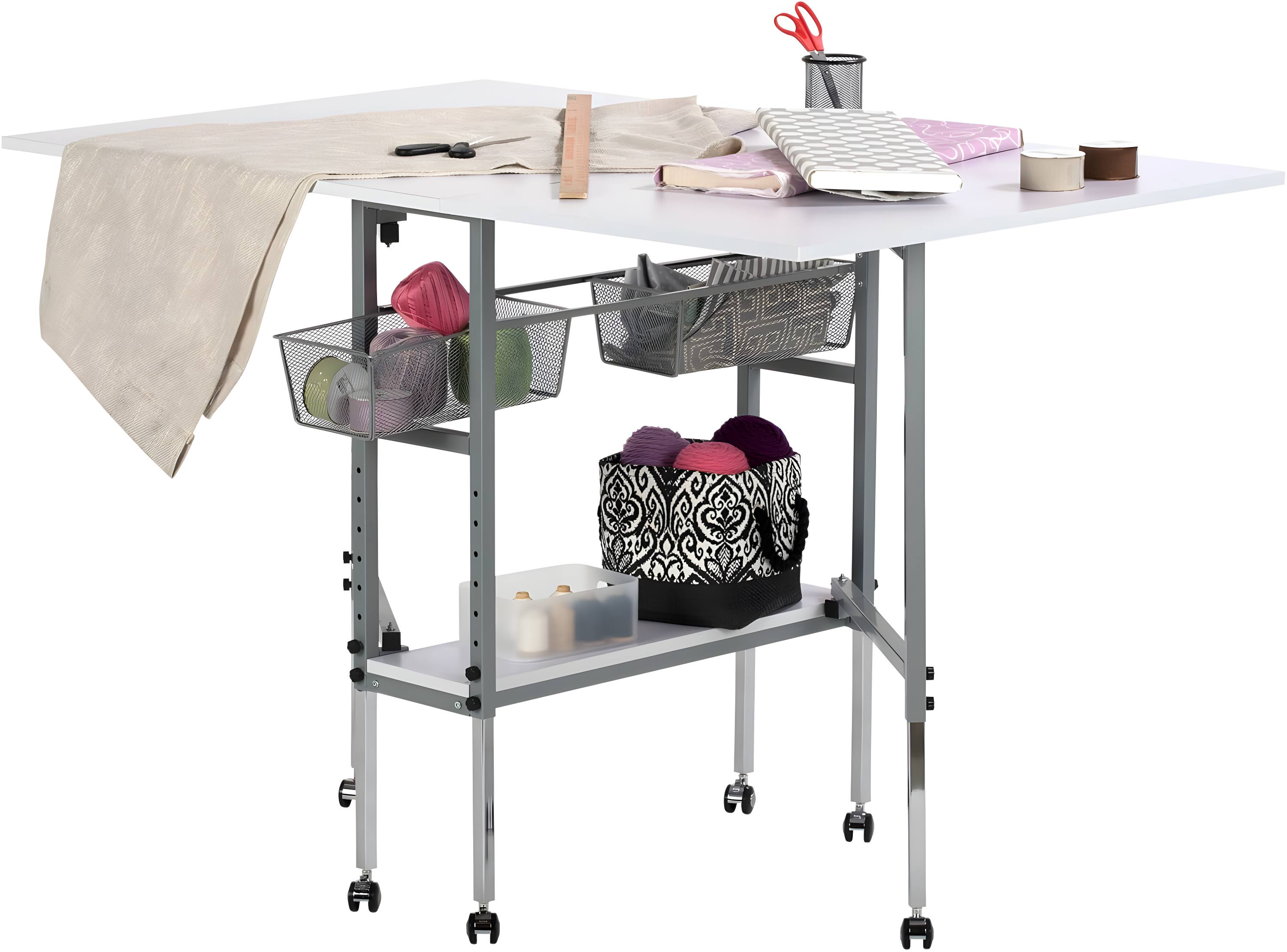 Sew Ready 58.75'' x 36.5'' Foldable Sewing Table with Sewing Machine Platform and Wheels