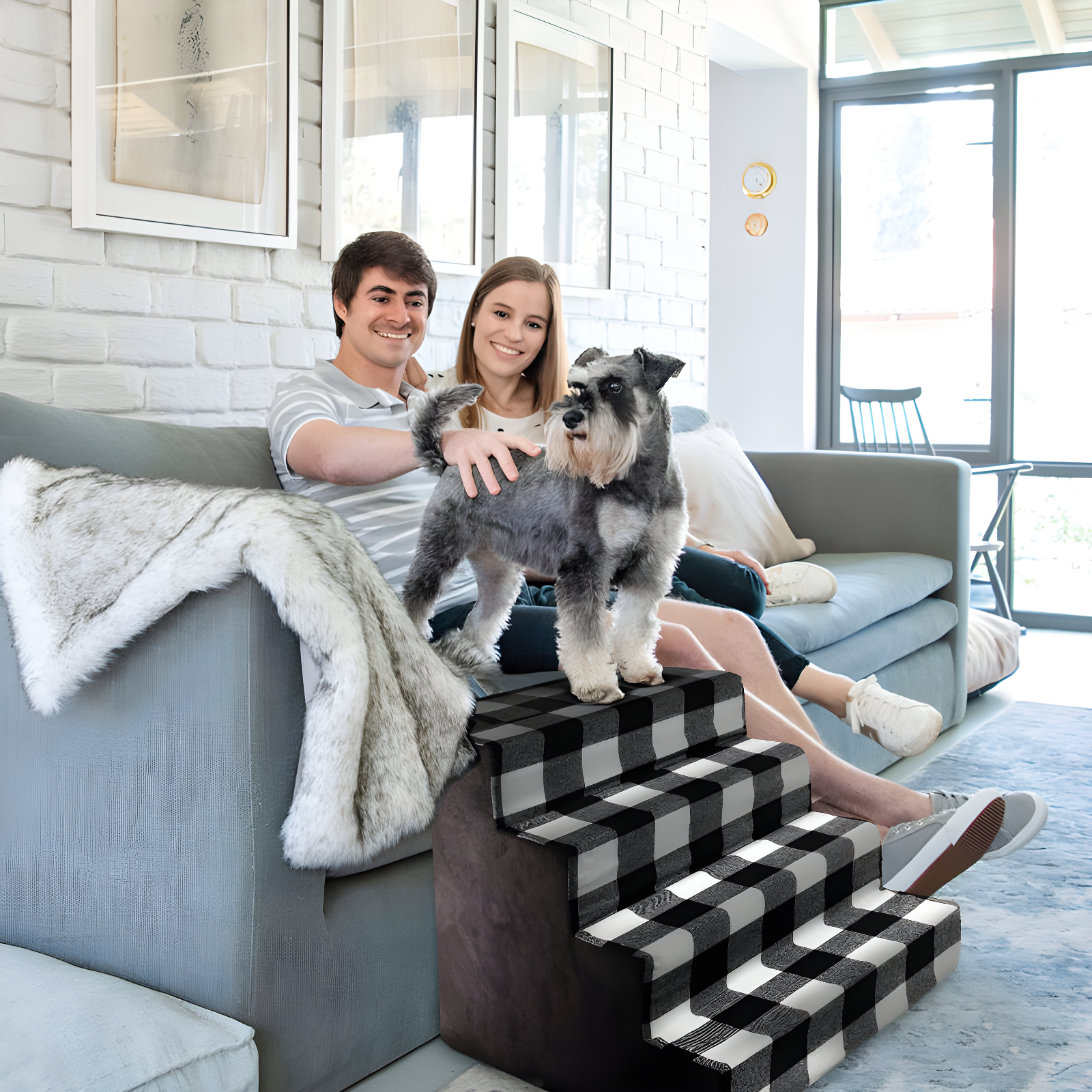 High Density Plaid Foam 4 Steps Pet Dog Stairs