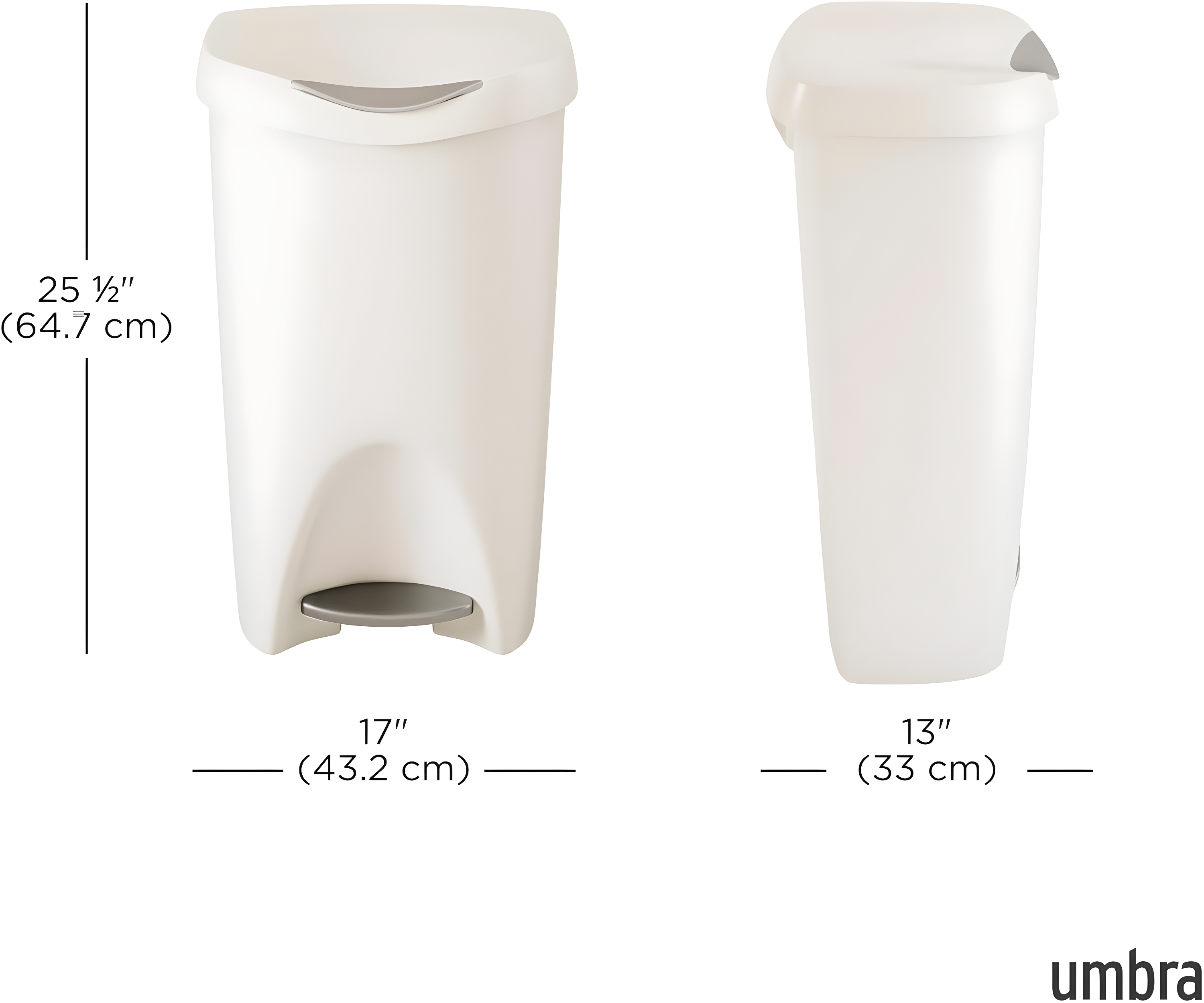 Umbra 13gal Brim Step Trash Can Sand: Kitchen Trash Can, Quiet Closing Lid, Polypropylene, Indoor, 50 Quart Capacity
