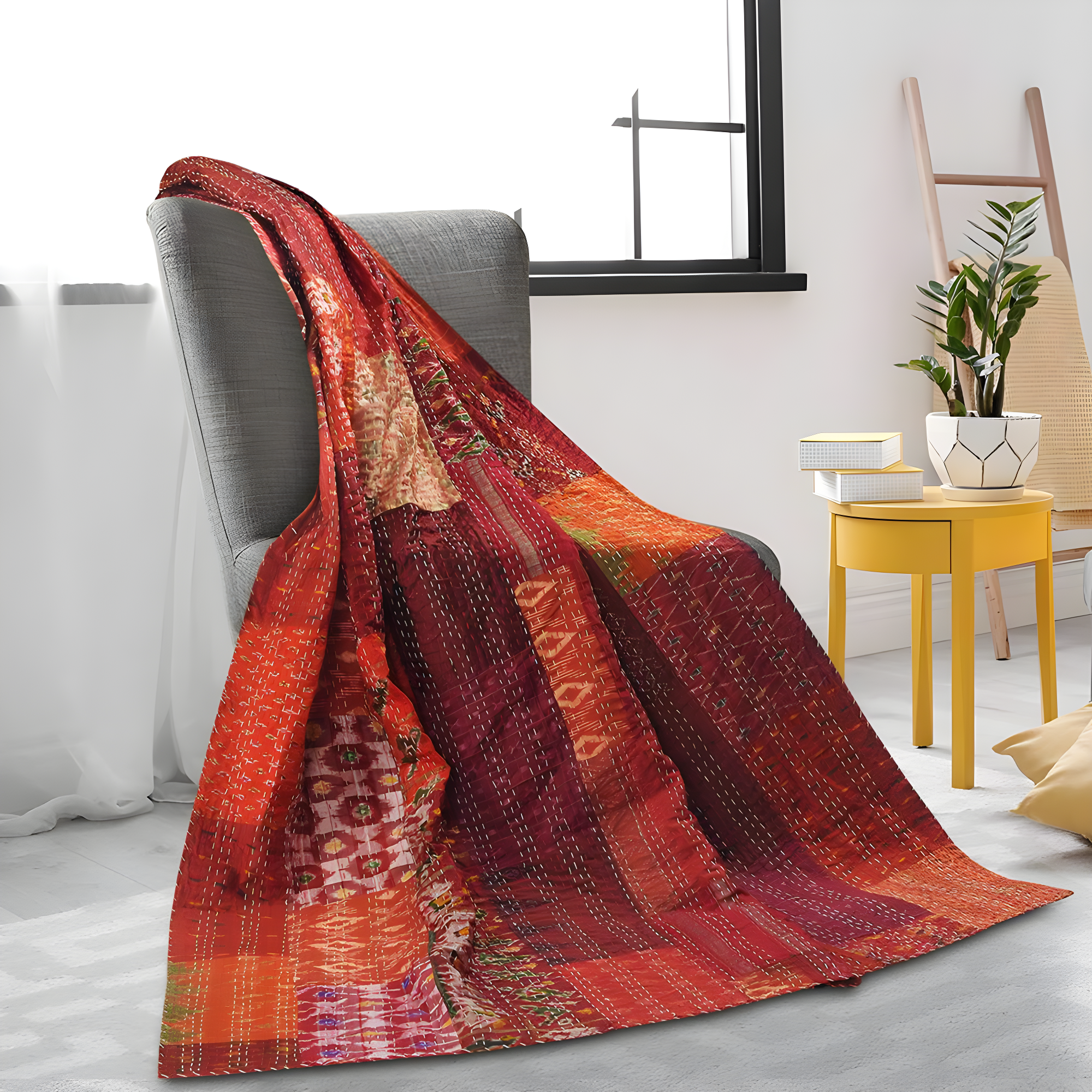 Rajani Home Handmade Kantha Silk Blend Throw Blanket
