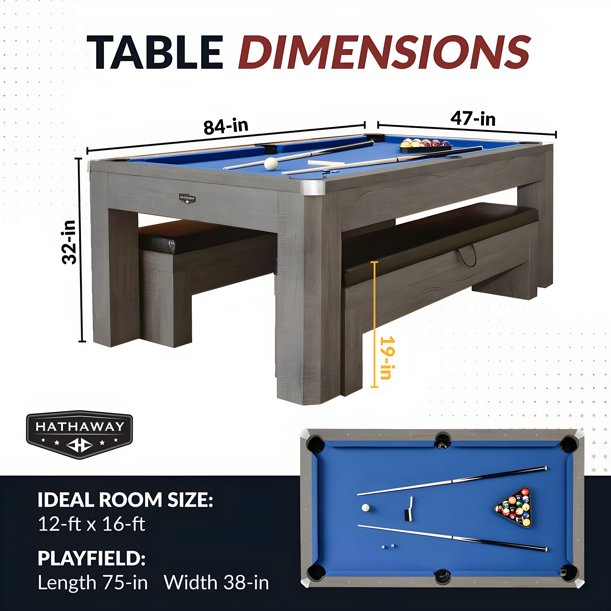Hathaway Games Hathaway Newport Stylish 7 Ft Multi Game Pool Table Combo with Dining Top and Ping Pong – Includes Benches for Home Storage and Accessories