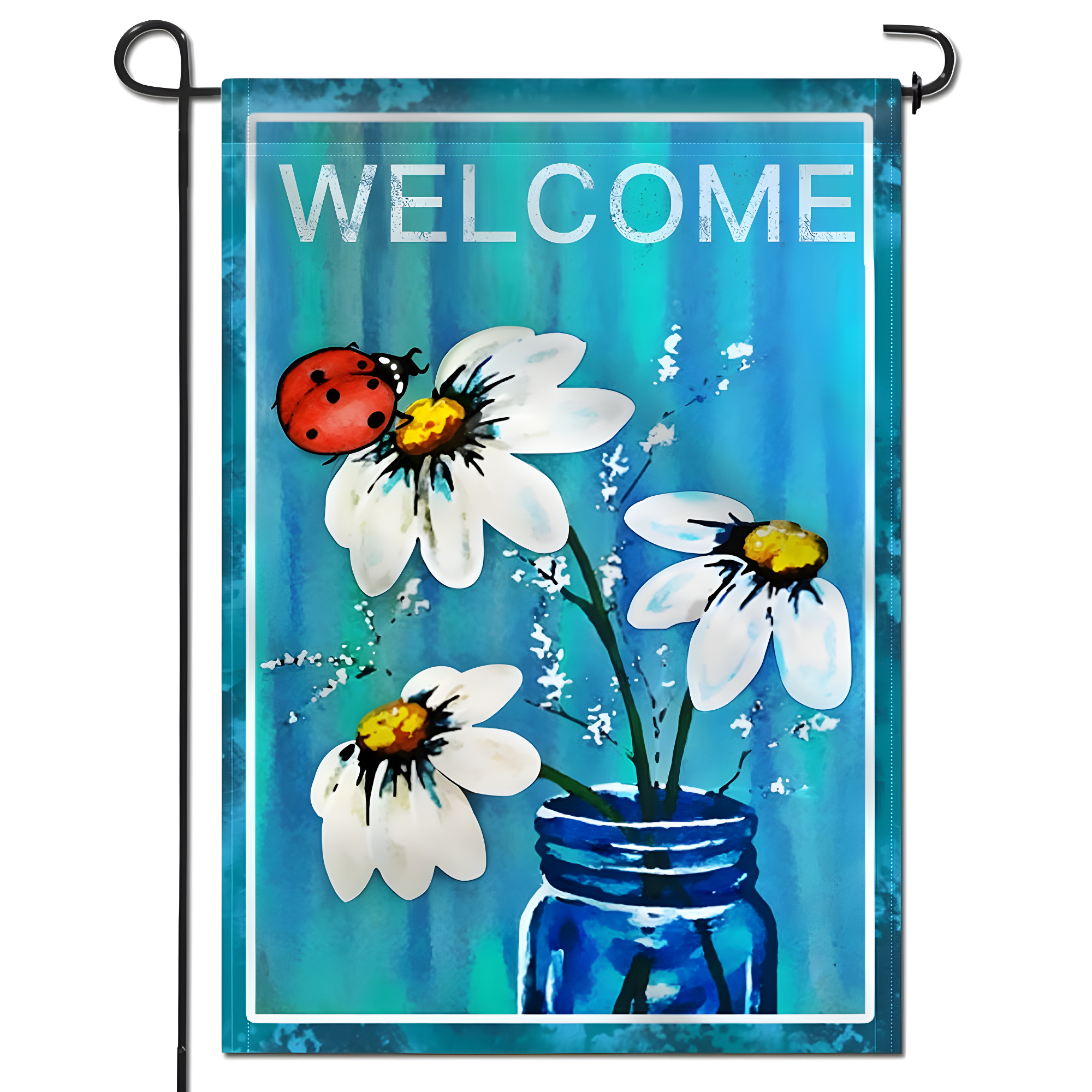 ANLEY Spring Summer Daisy Jar and Ladybug Welcome Garden Flags 18'' H x 12.5''W
